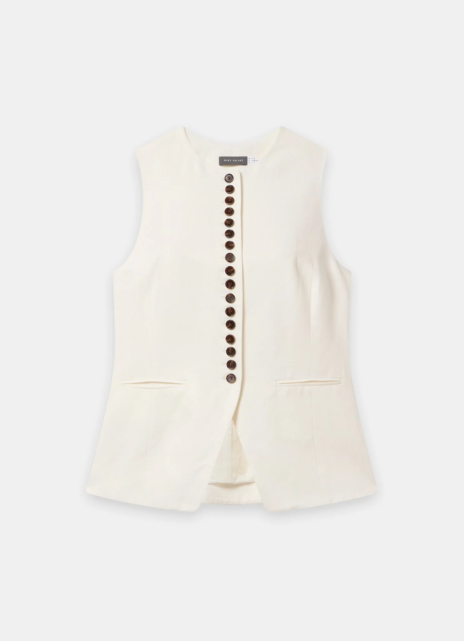 Cream Linen Blend Longline Waistcoat