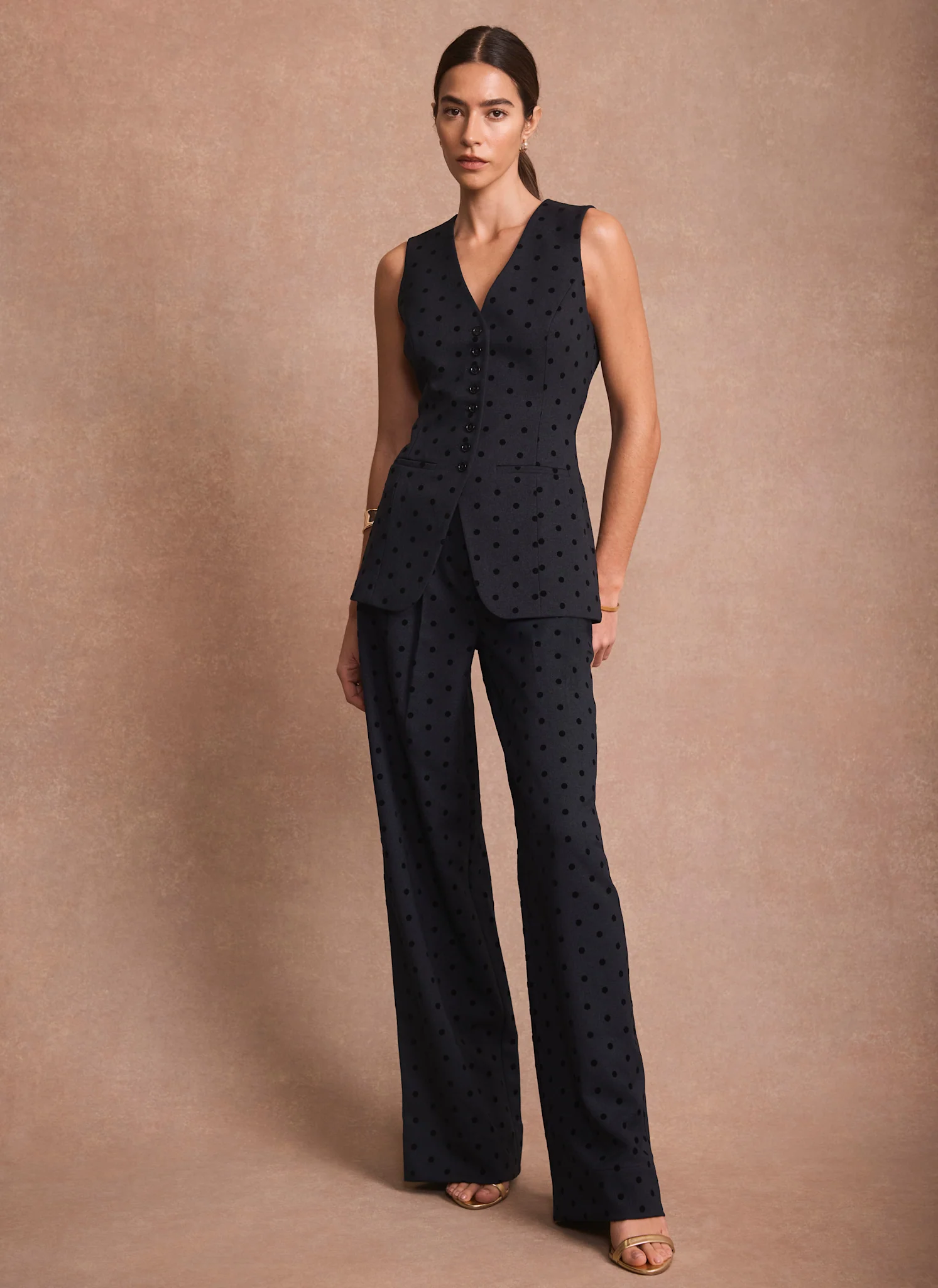 Navy Polka Dot Longline Waistcoat