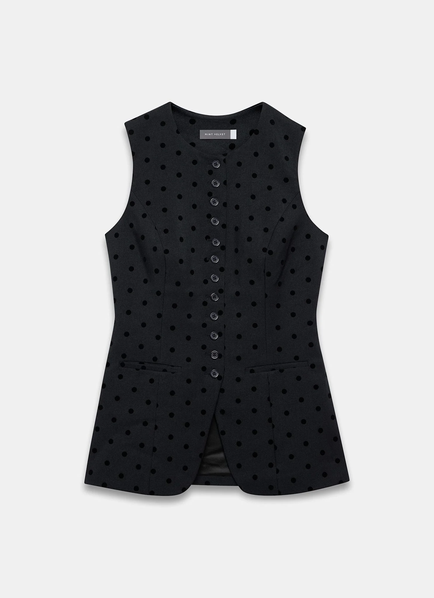 Navy Polka Dot Longline Waistcoat