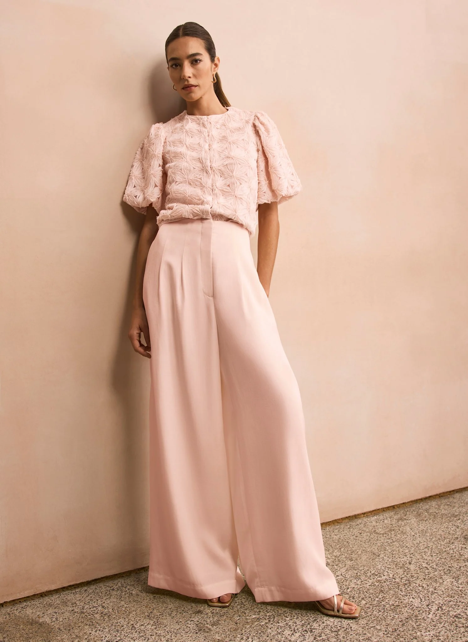 8878-pink-pleat-detail-wide-leg-trousers-2.webp Pink Pleat Detail Wide Leg Trousers