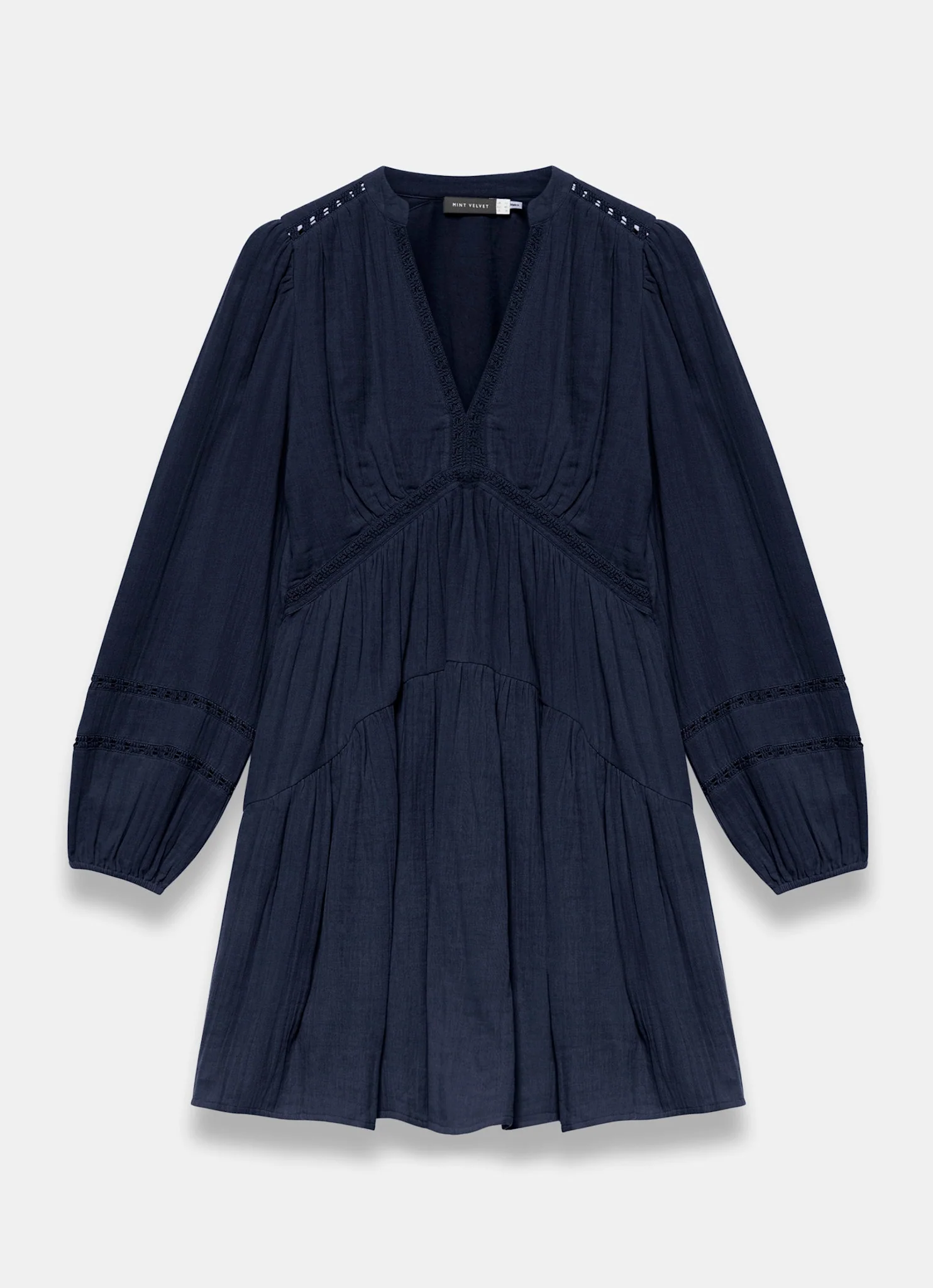 Navy Cotton Cheesecloth Mini Dress