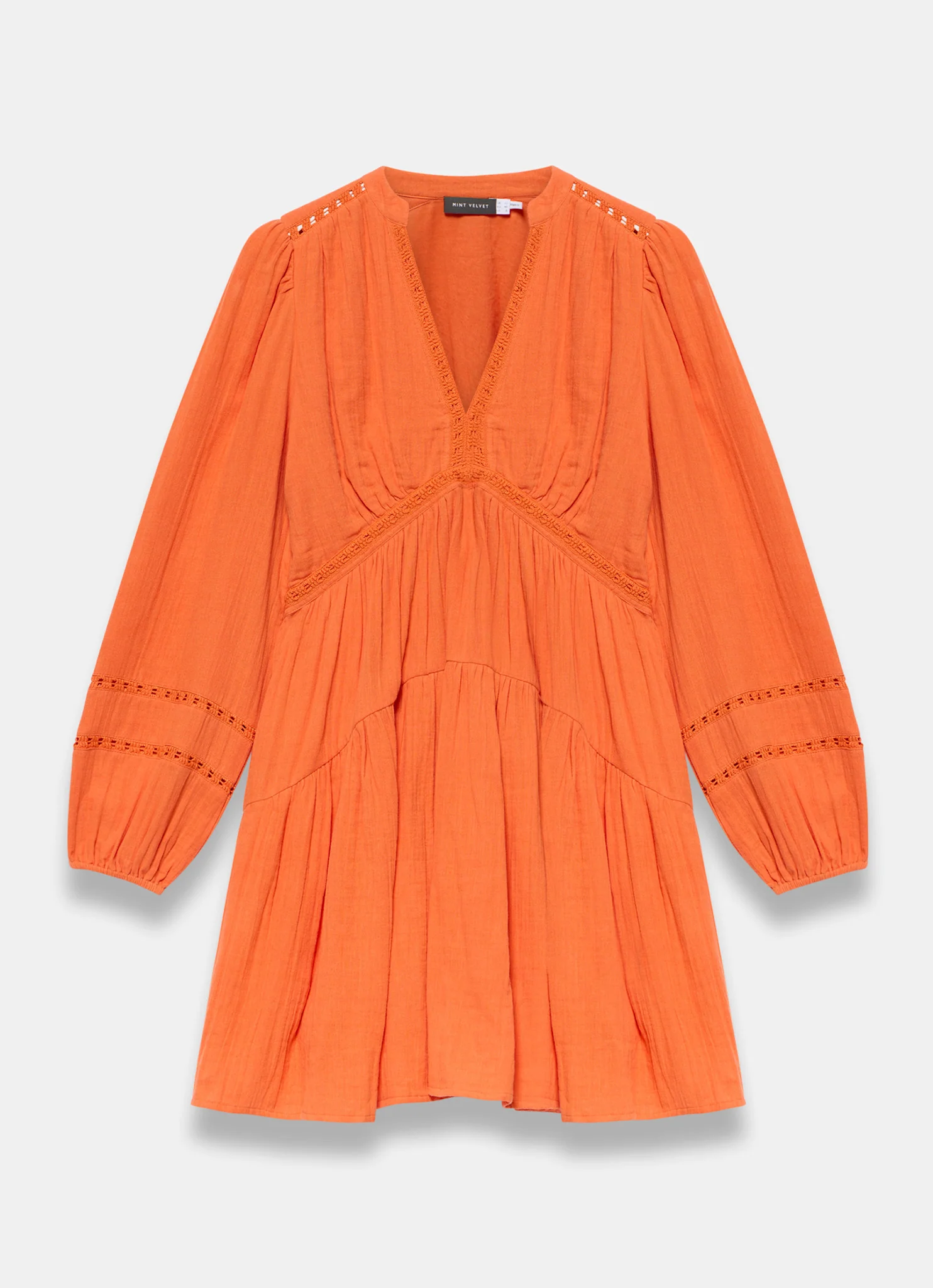 Orange Cotton Cheesecloth Mini Dress
