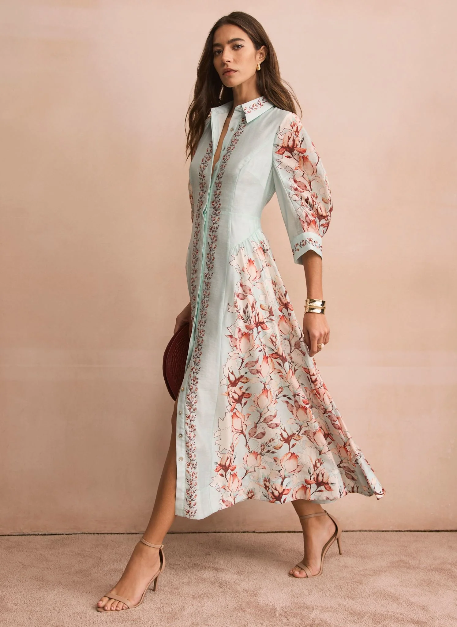 8982-blue-floral-print-midi-shirt-dress-1.webp Blue Floral Print Midi Shirt Dress
