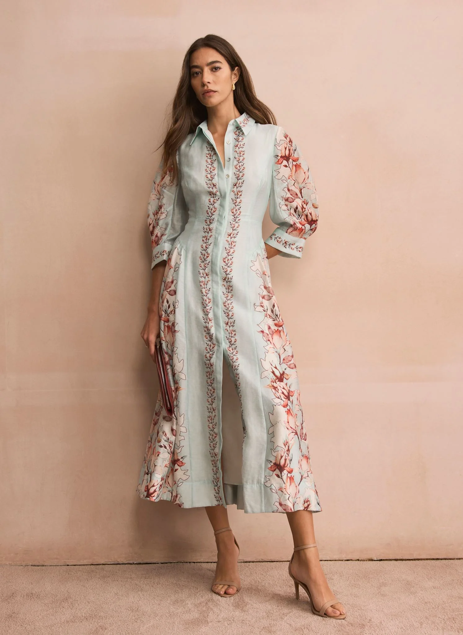 8982-blue-floral-print-midi-shirt-dress-2.webp Blue Floral Print Midi Shirt Dress