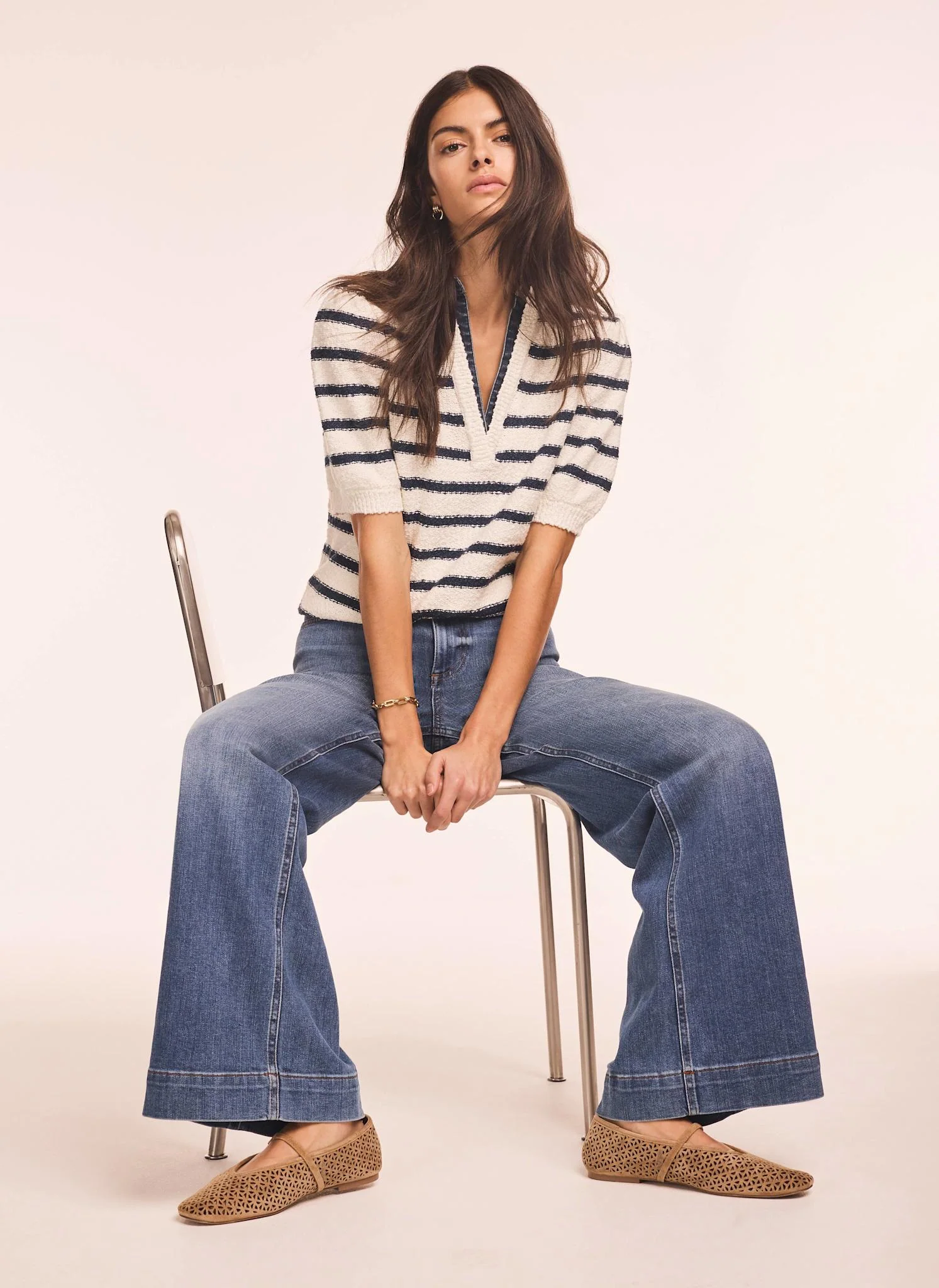 9036-cream-striped-knit-denim-detail-tops-2.webp Cream Striped Knit Denim Detail Tops