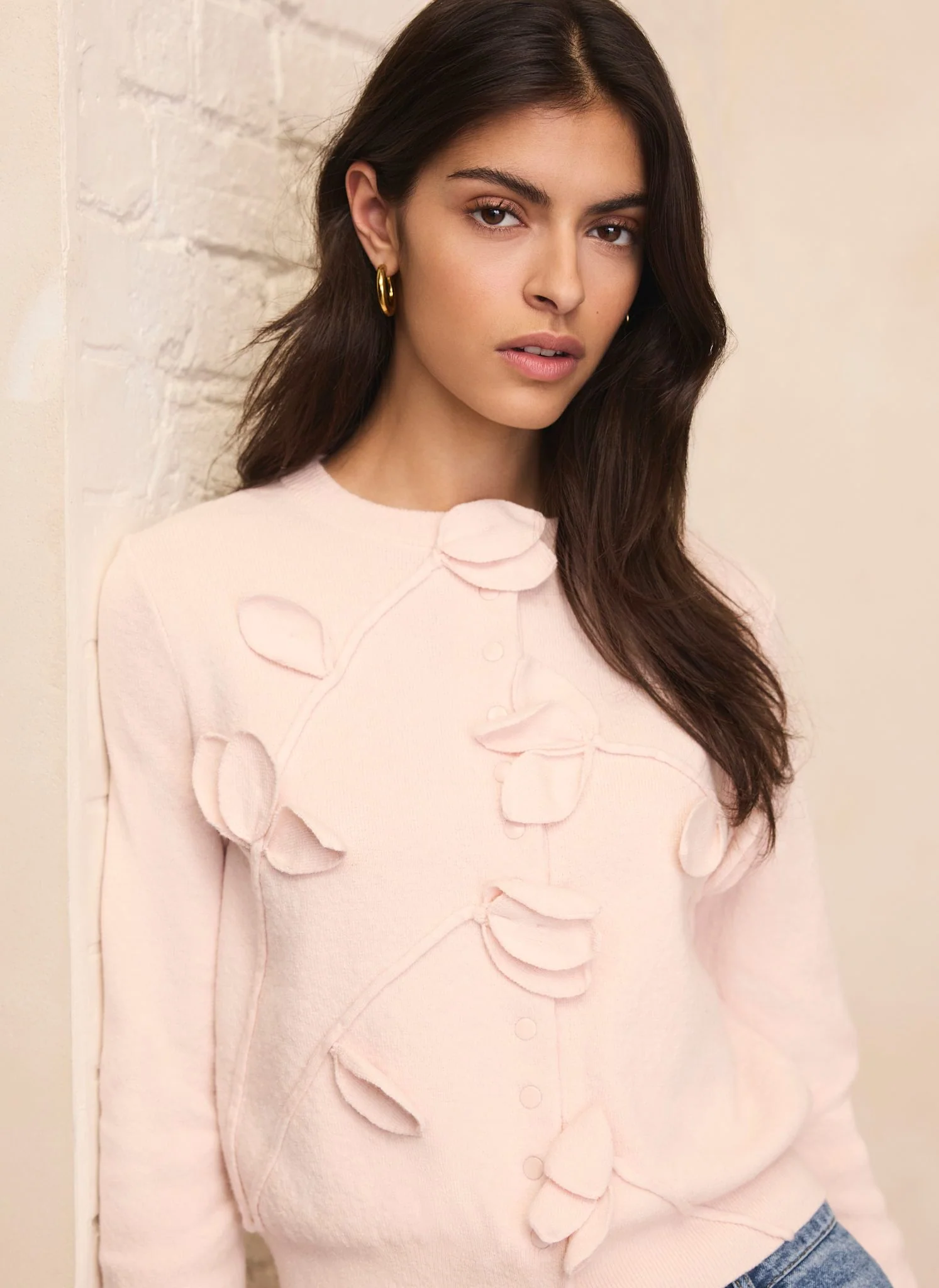 Pink Floral Applique Popper Cardigan