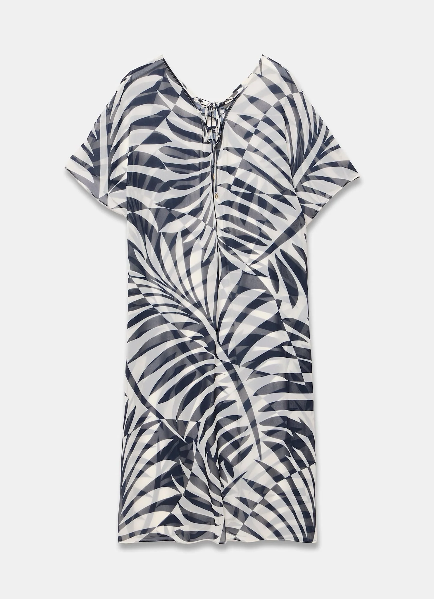 Navy Leaf Print Beach Cover Up
