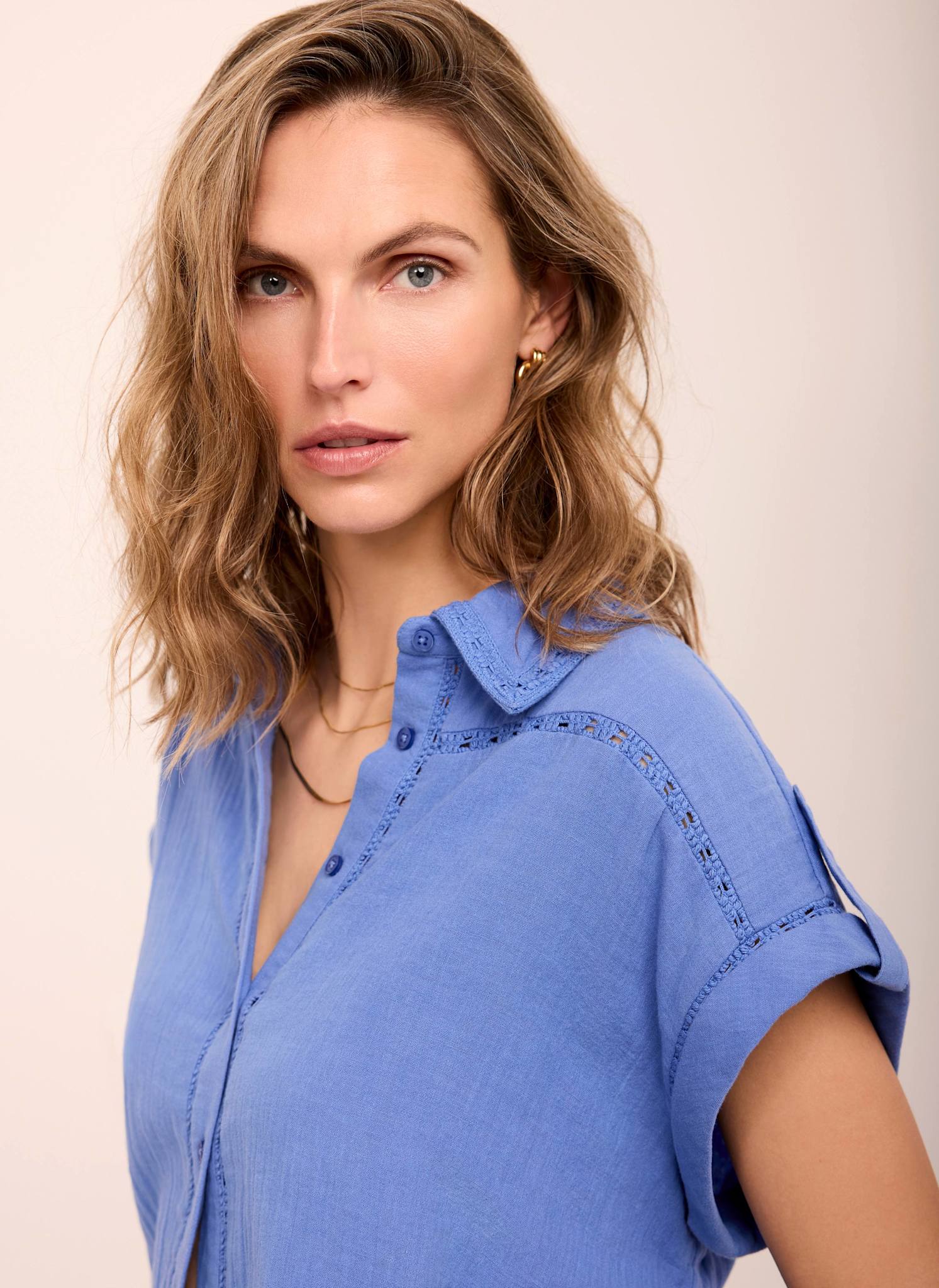 9094-blue-cotton-cheesecloth-shirt-and-shorts-set-6.jpg Blue Cotton Cheesecloth Shirt And Shorts Set