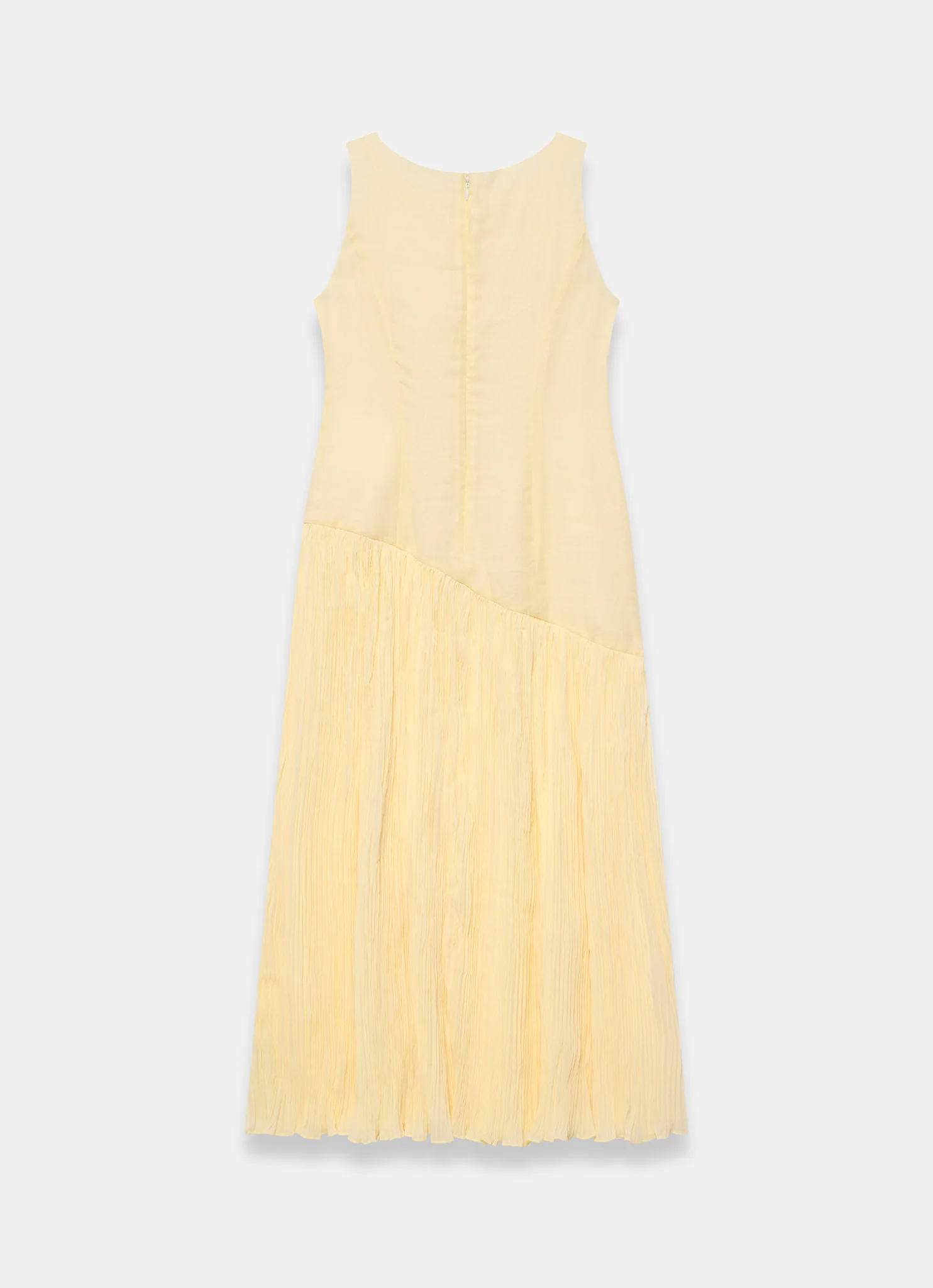 Yellow Crinkle Drop Waist Midi Dress