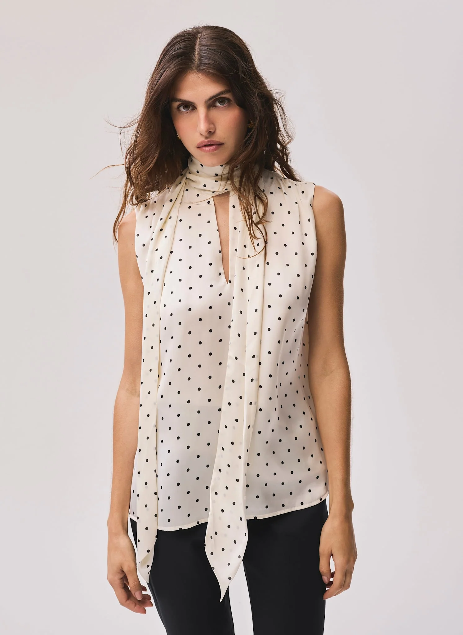 9100-cream-polka-dot-tie-neck-top-2.webp Cream Polka Dot Tie Neck Top