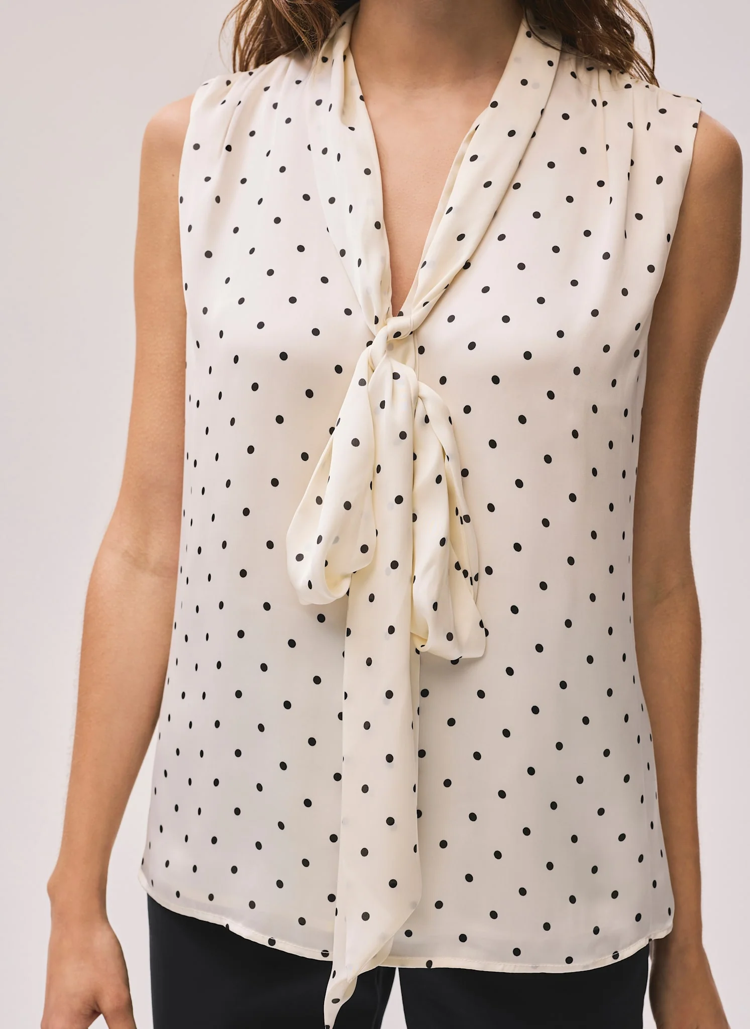 9100-cream-polka-dot-tie-neck-top-3.webp Cream Polka Dot Tie Neck Top