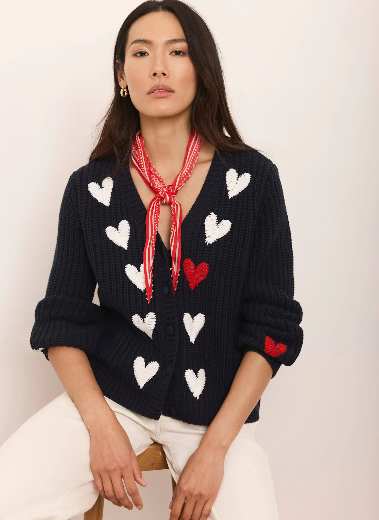 Navy Heart Embroidered Cardigan
