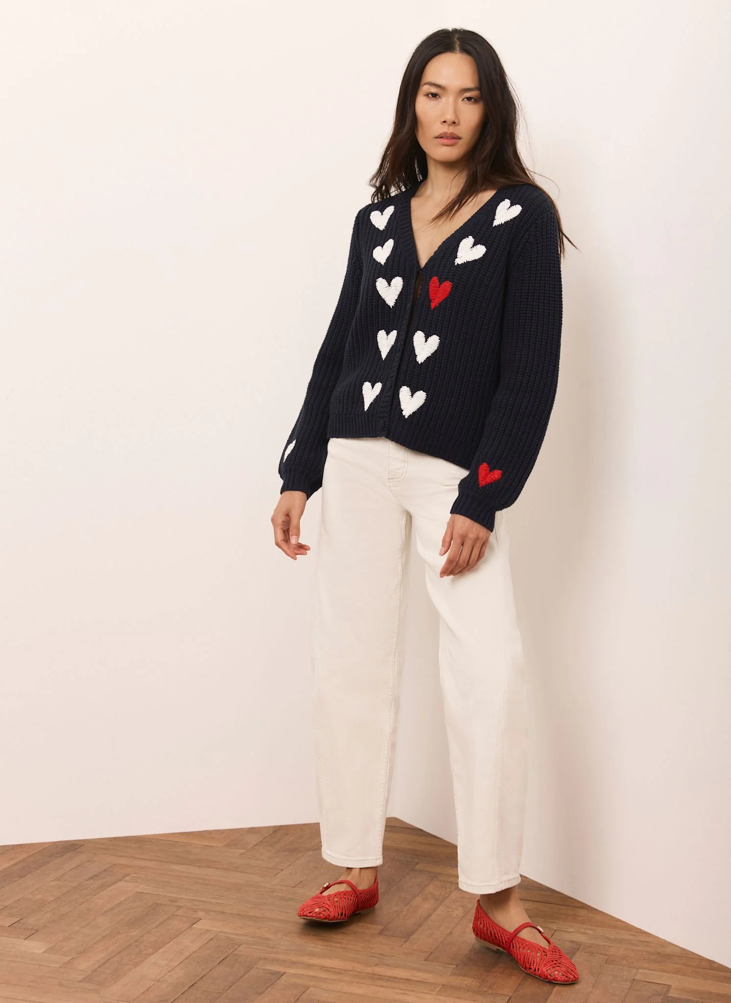 Navy Heart Embroidered Cardigan