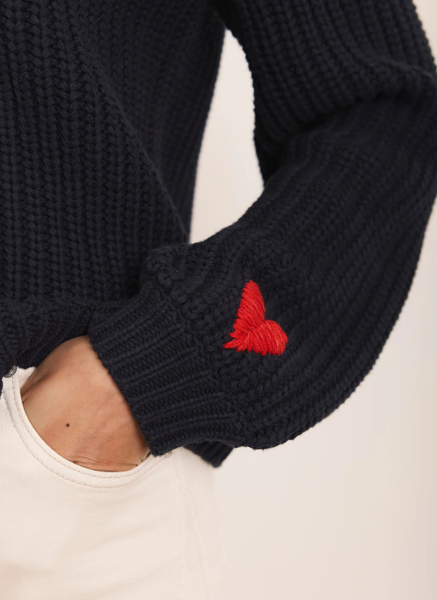 Navy Heart Embroidered Cardigan