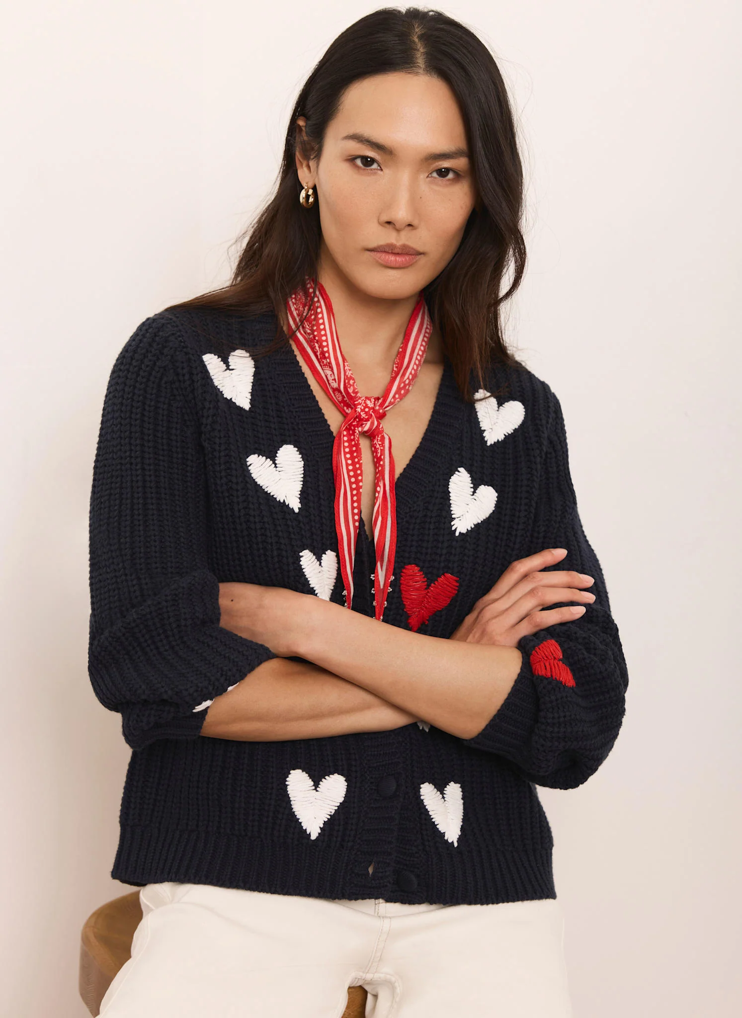 Navy Heart Embroidered Cardigan