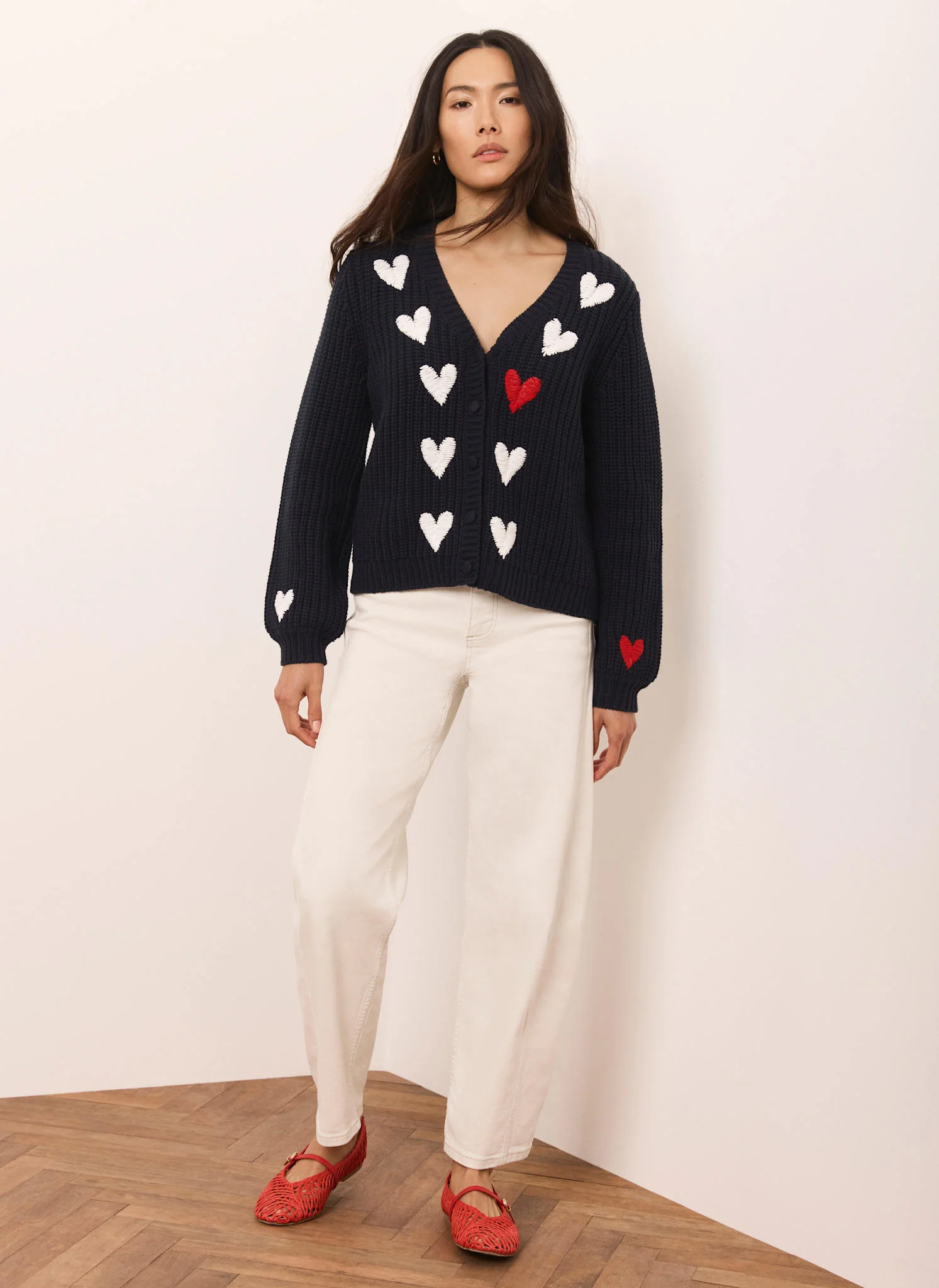 Navy Heart Embroidered Cardigan
