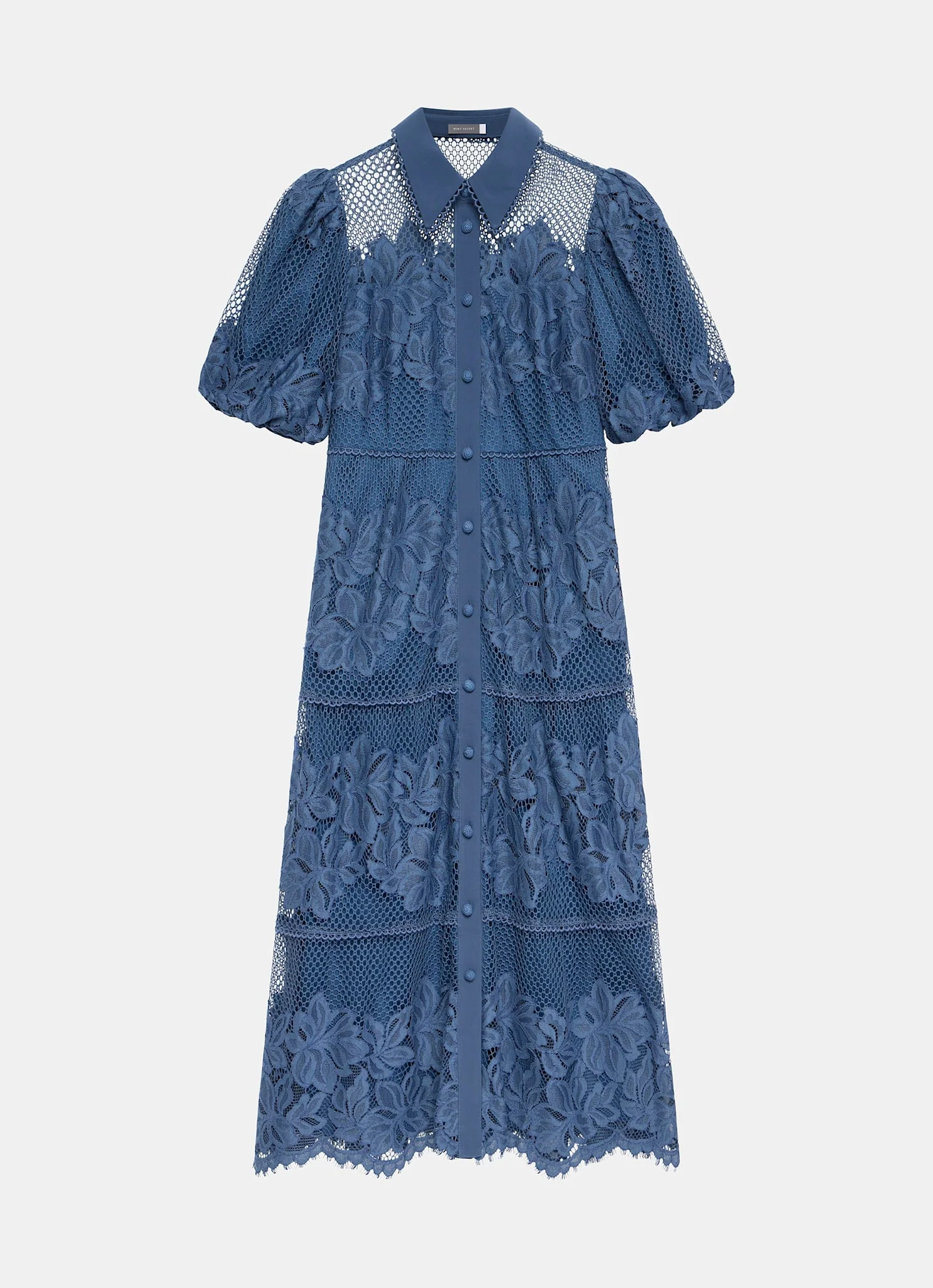 Blue Lace Midi Shirt Dress