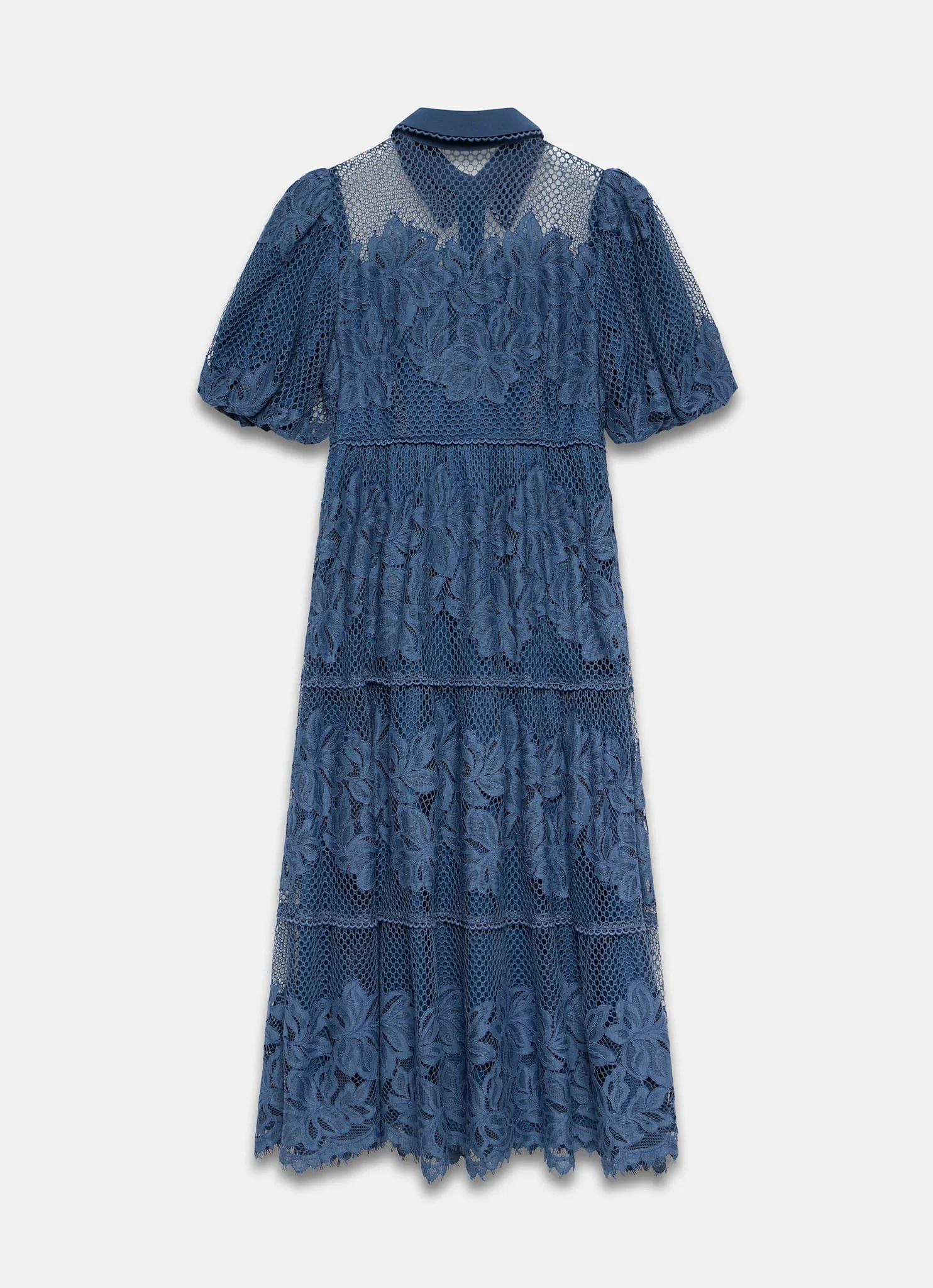 Blue Lace Midi Shirt Dress
