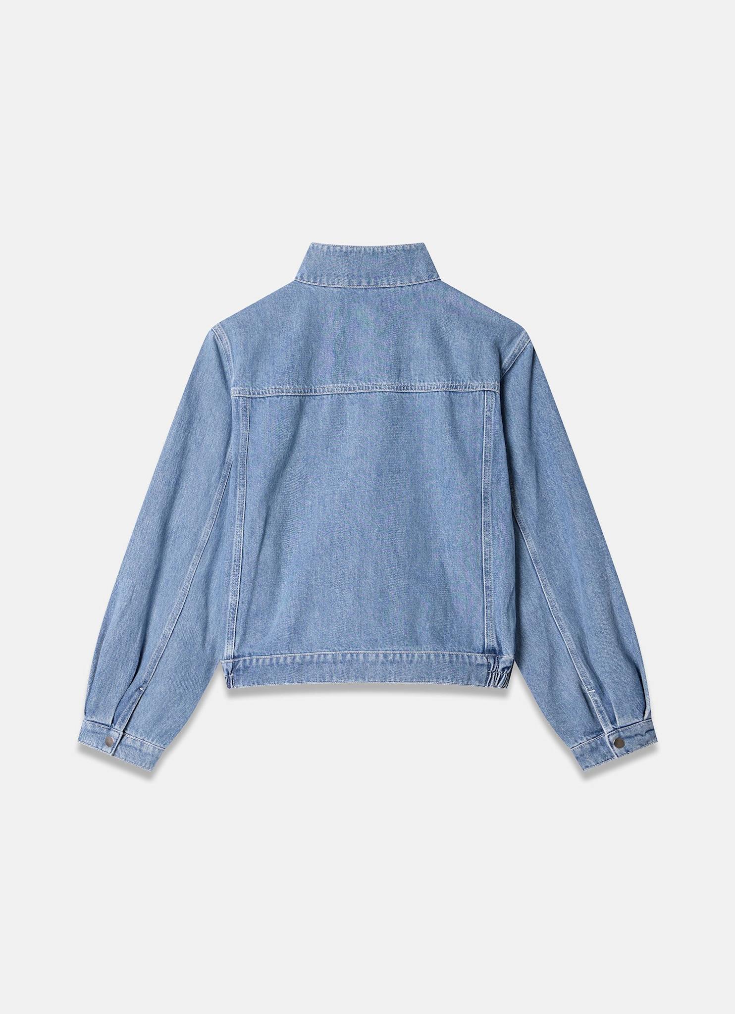 Mid Indigo Funnel Neck Denim Bomber Jacket