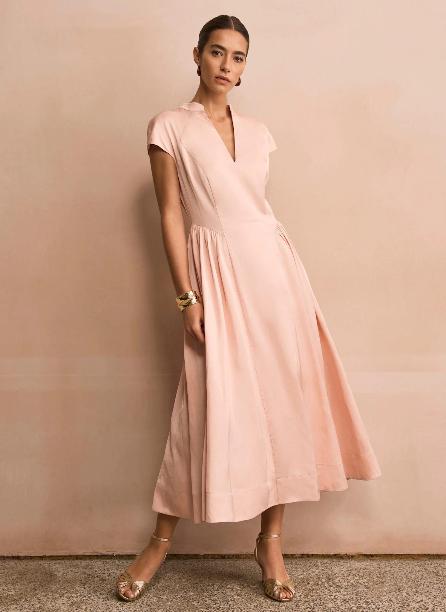 Pink Ruched Detail Midi Dress
