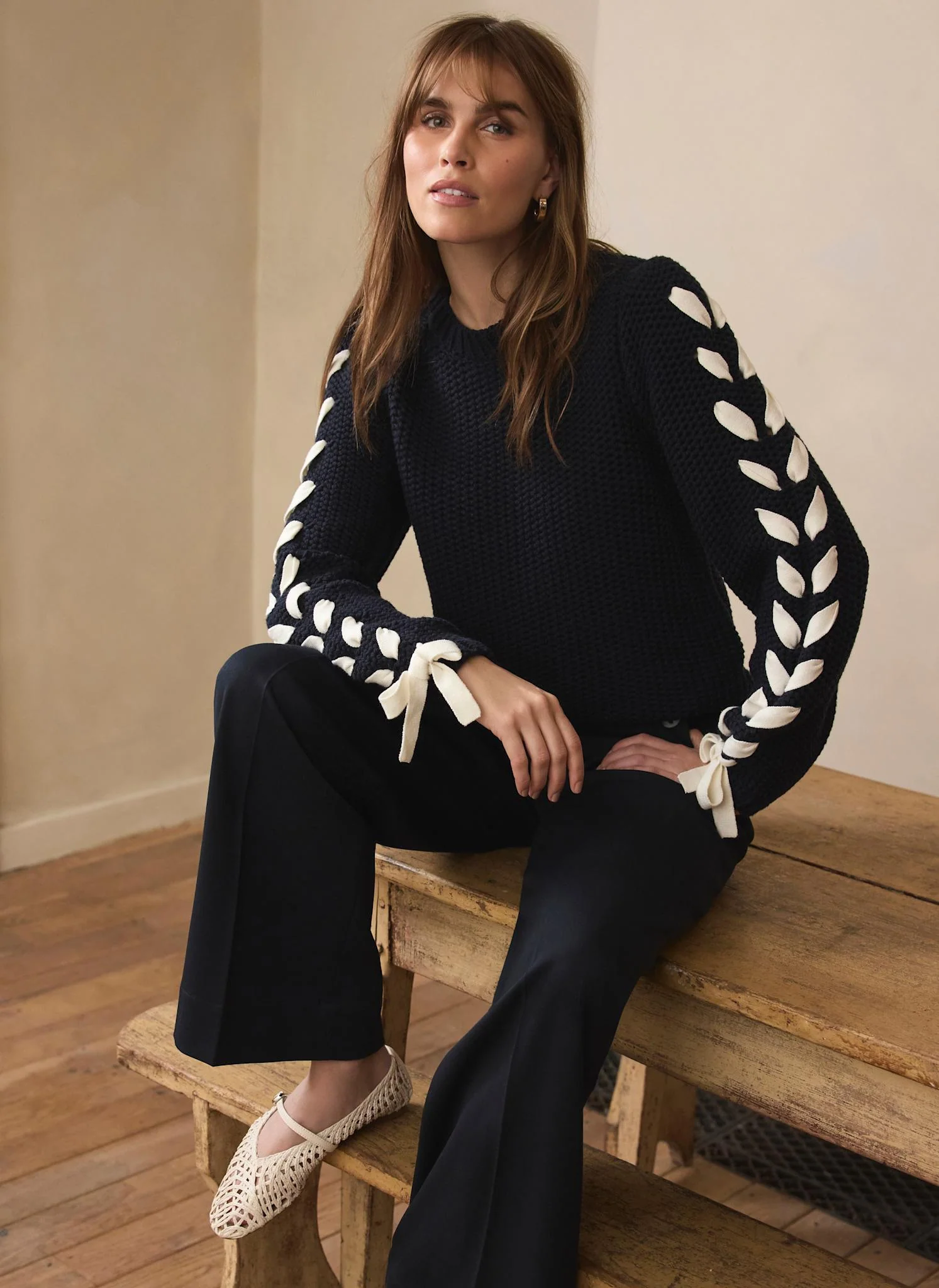 Navy Cotton Blend Ribbon Detail Jumper