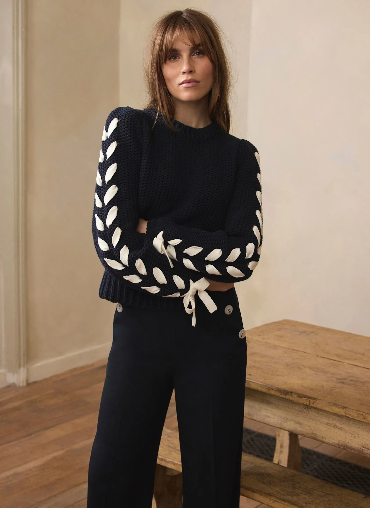 Navy Cotton Blend Ribbon Detail Jumper