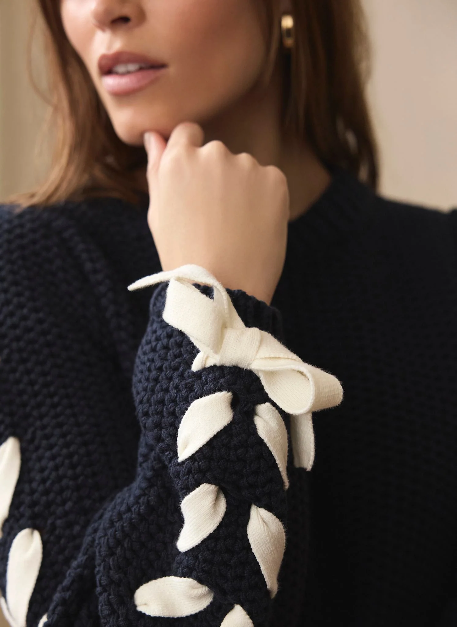 Navy Cotton Blend Ribbon Detail Jumper