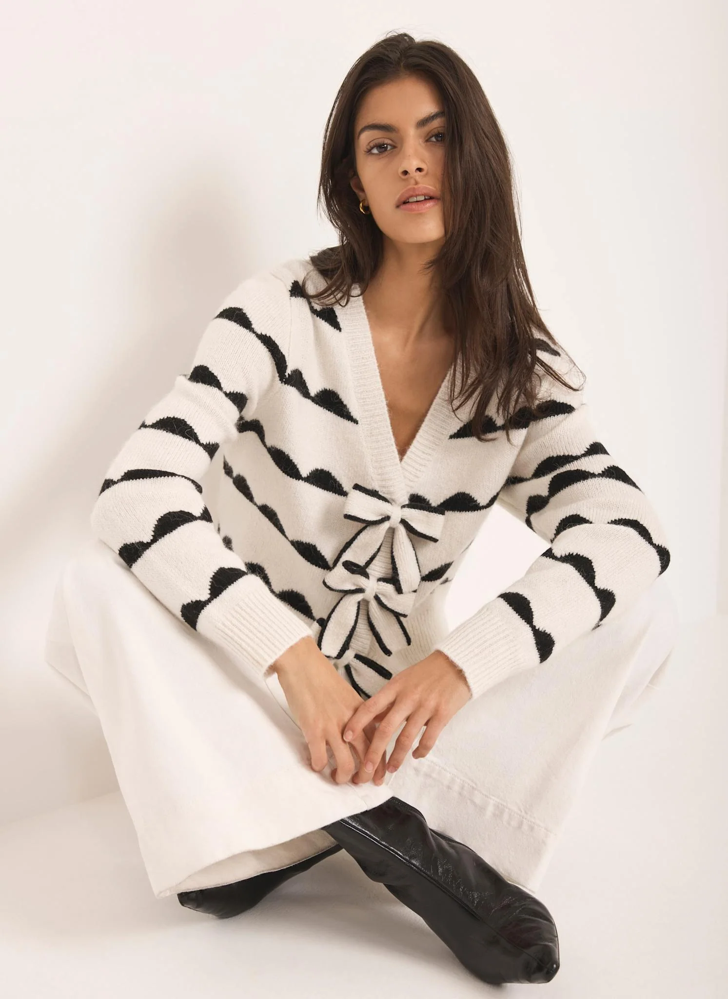 Cream Wool Blend Bow Detail Cardigan