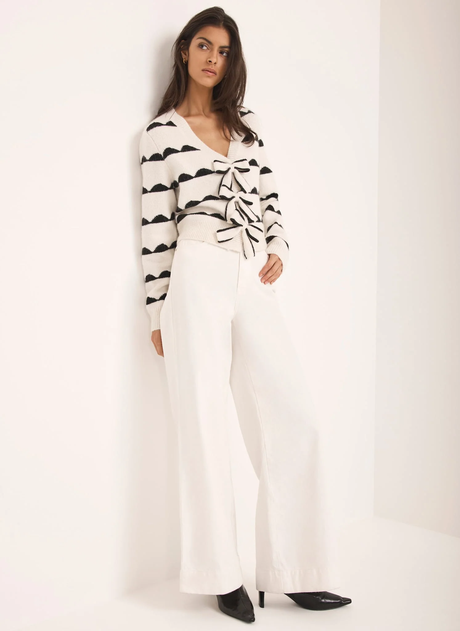 Cream Wool Blend Bow Detail Cardigan