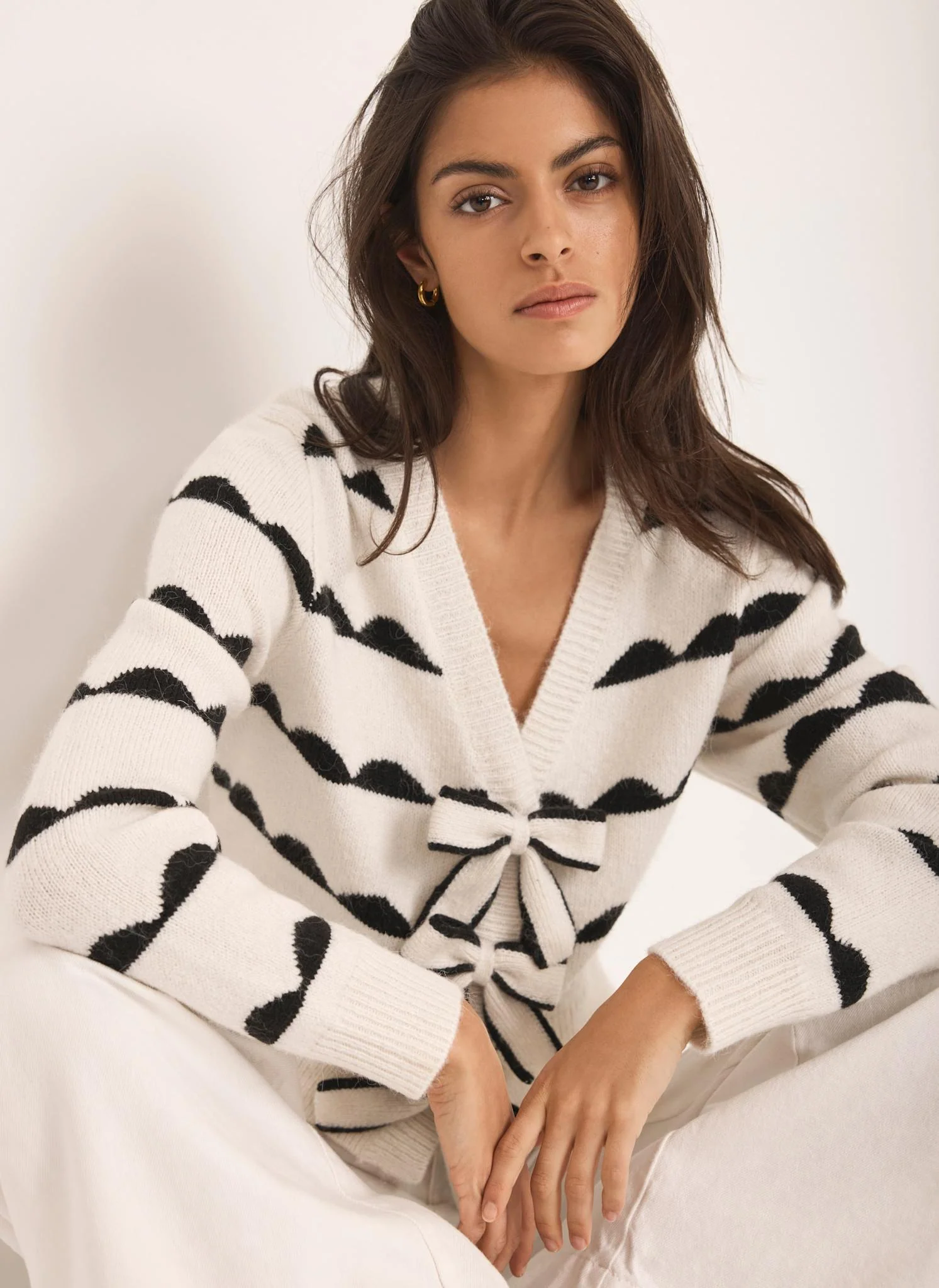 Cream Wool Blend Bow Detail Cardigan
