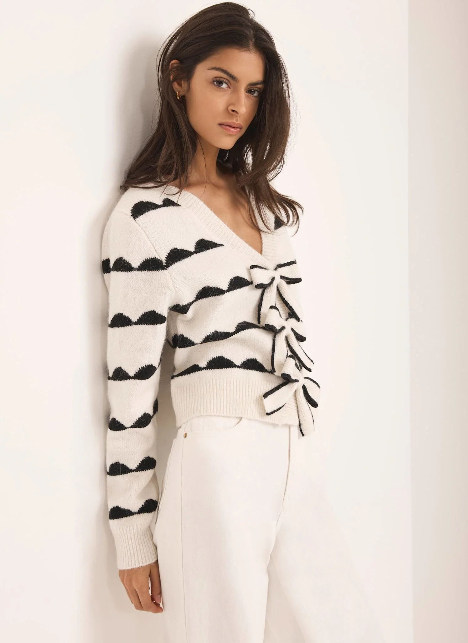 Cream Wool Blend Bow Detail Cardigan