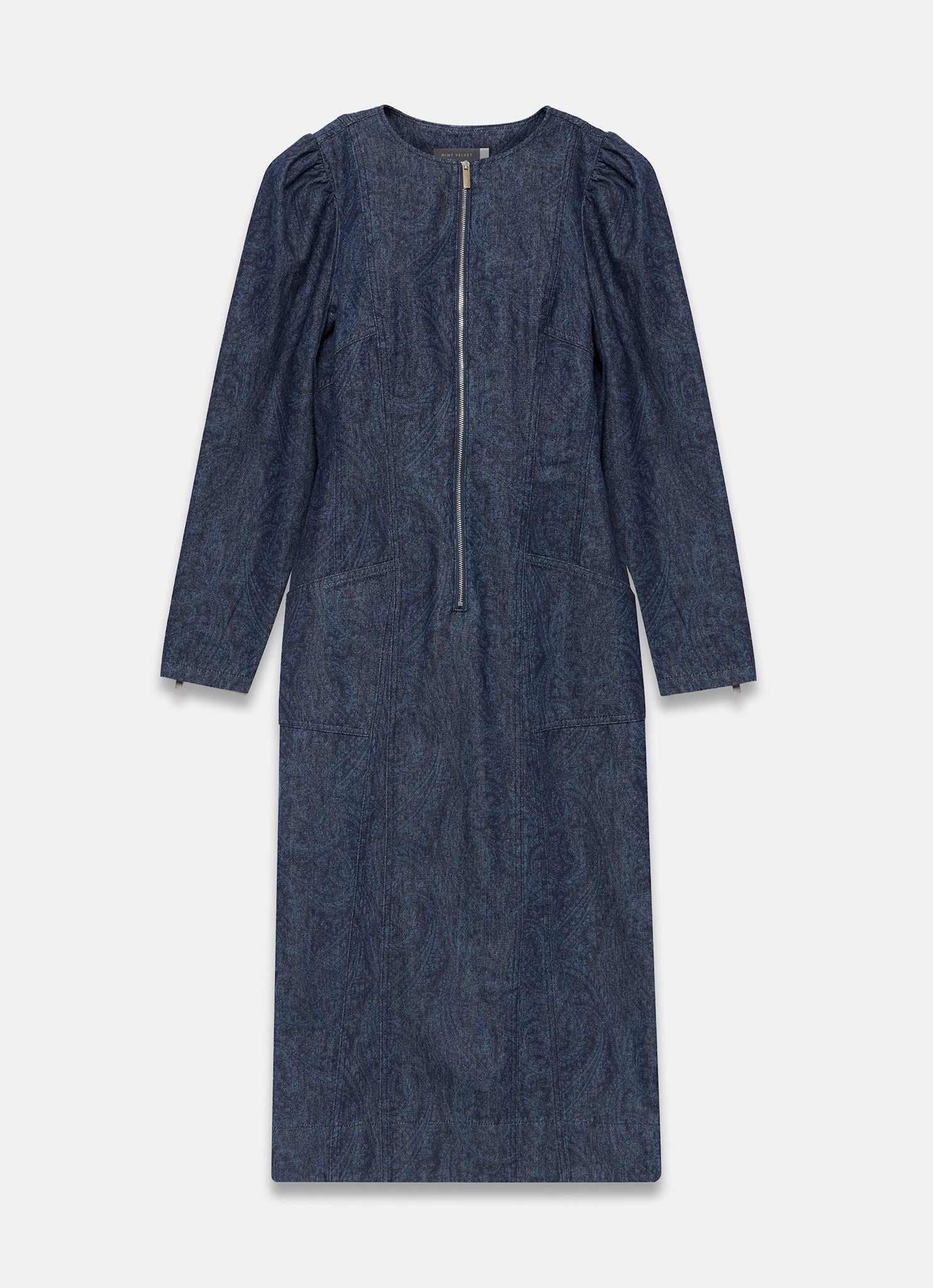 9236-dark-indigo-paisley-print-denim-midi-dress-7.jpg Dark Indigo Paisley Print Denim Midi Dress