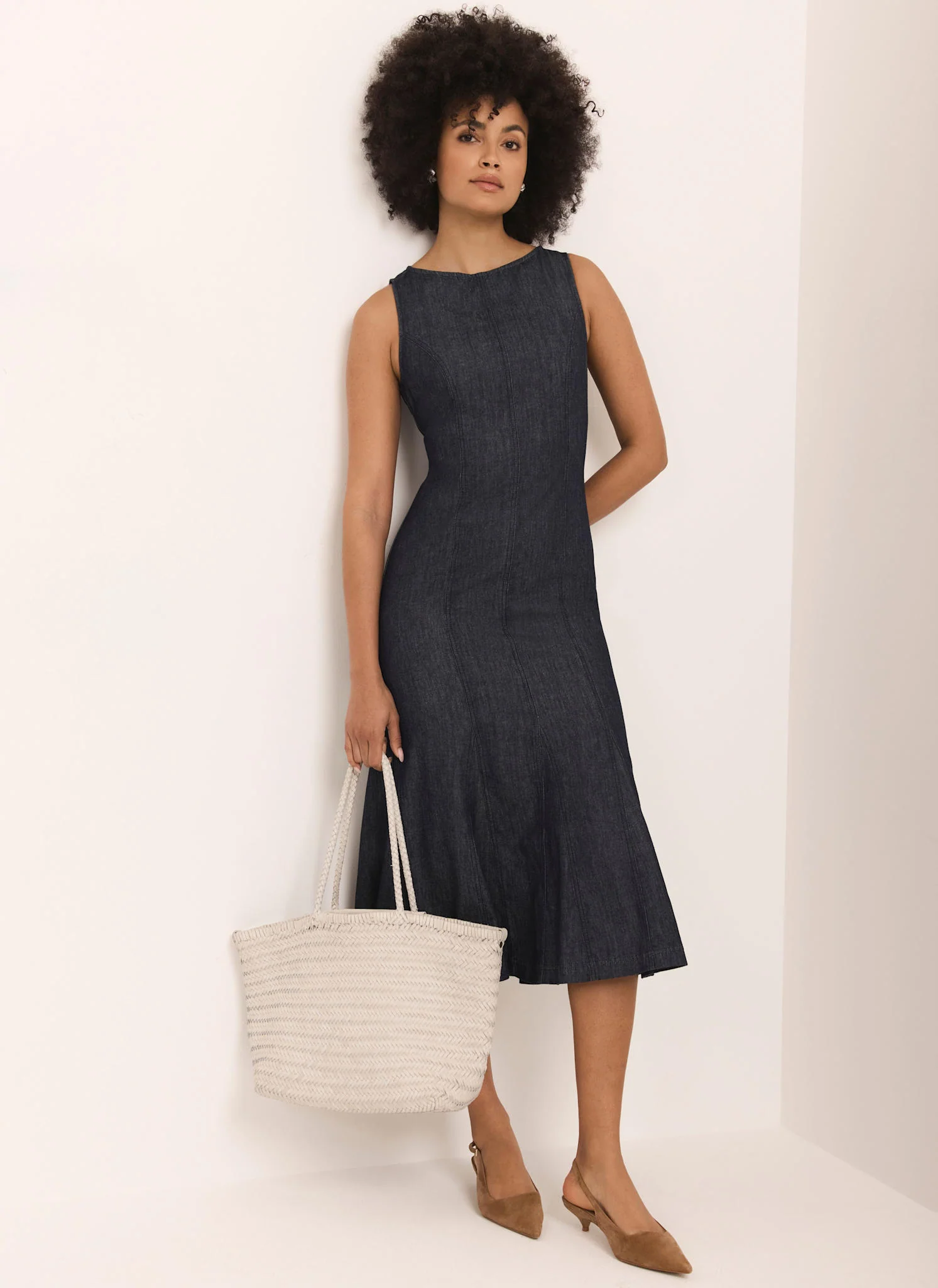 Dark Indigo Denim Midi Dress