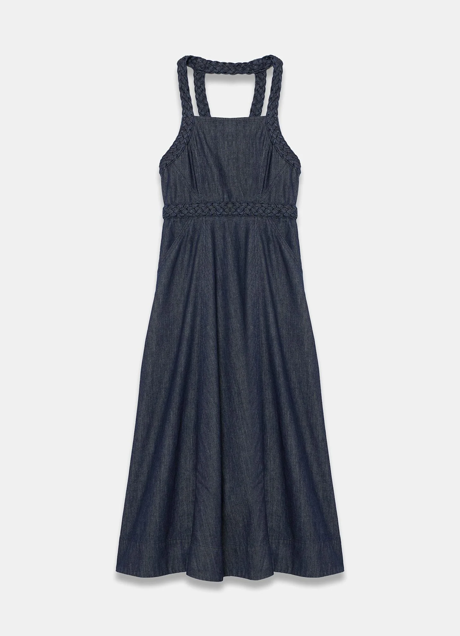 Dark Indigo Denim Halter Midi Dress