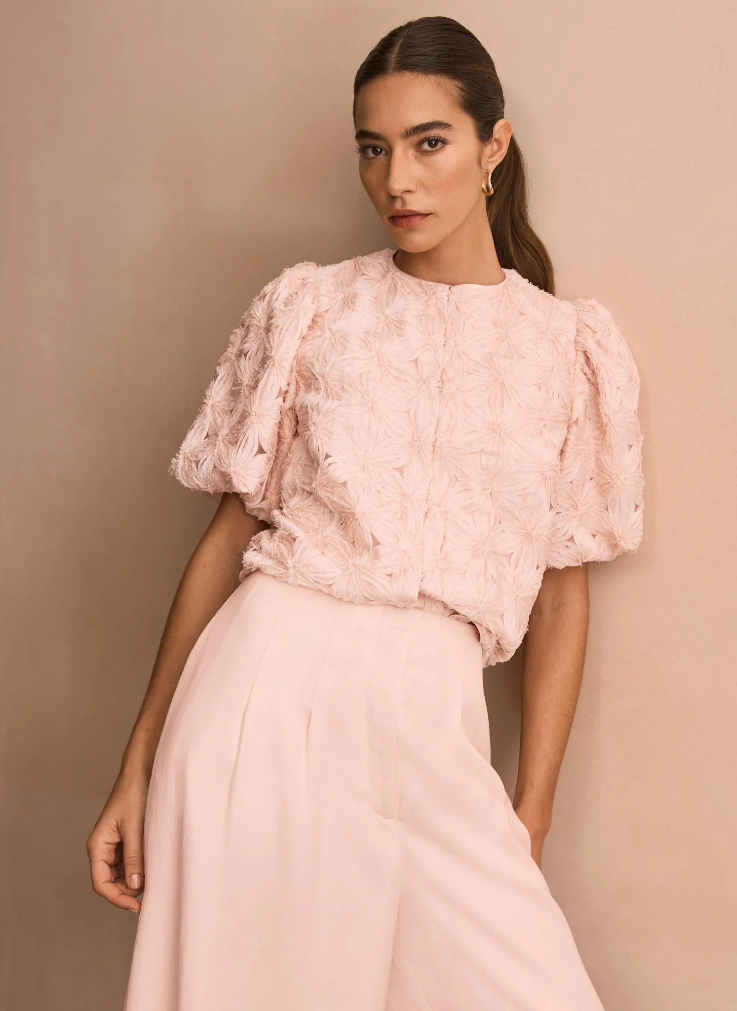 9304-pink-textured-puff-sleeve-blouse-3.webp Pink Textured Puff Sleeve Blouse