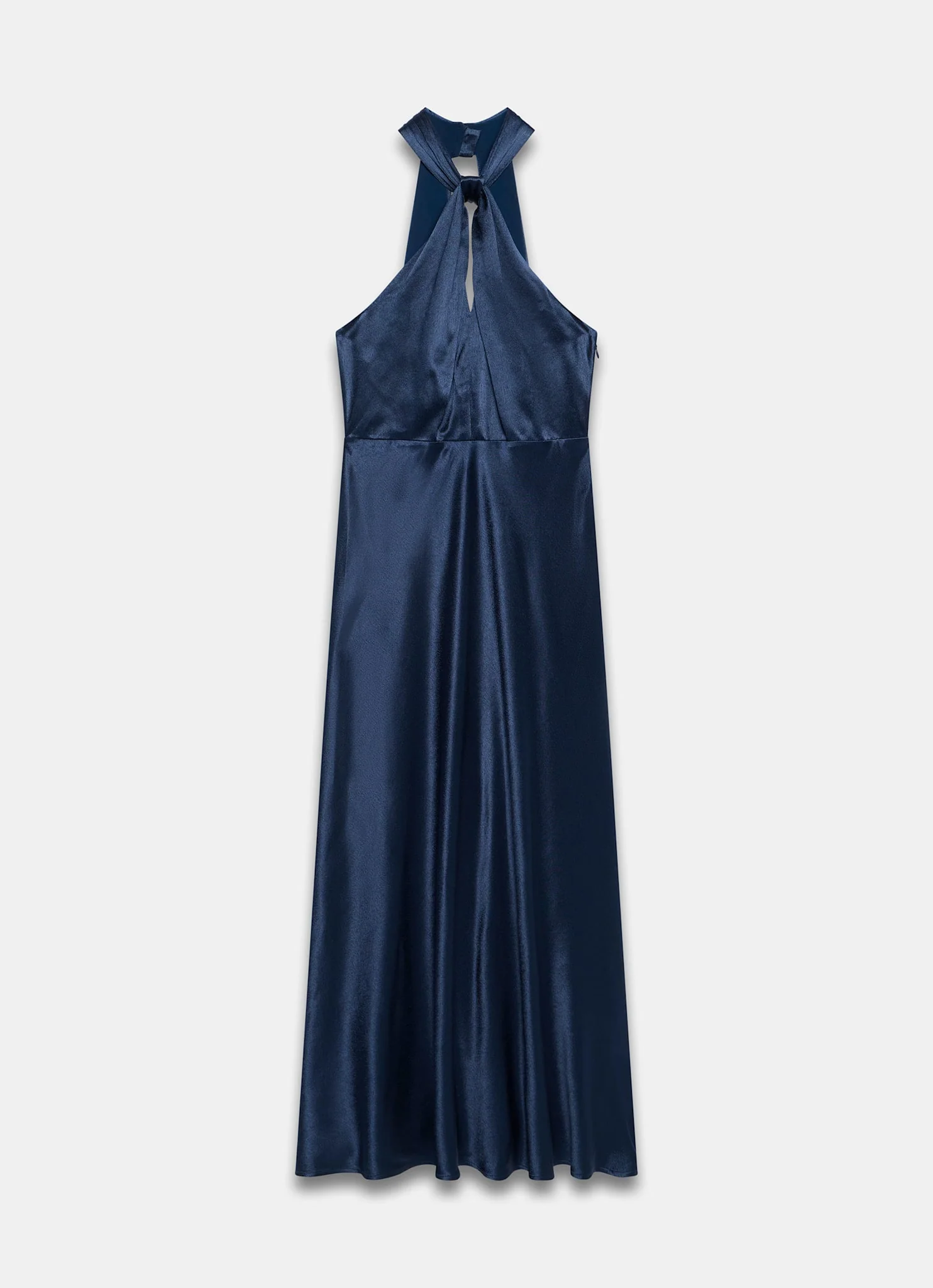 Navy Satin Halter Maxi Dress