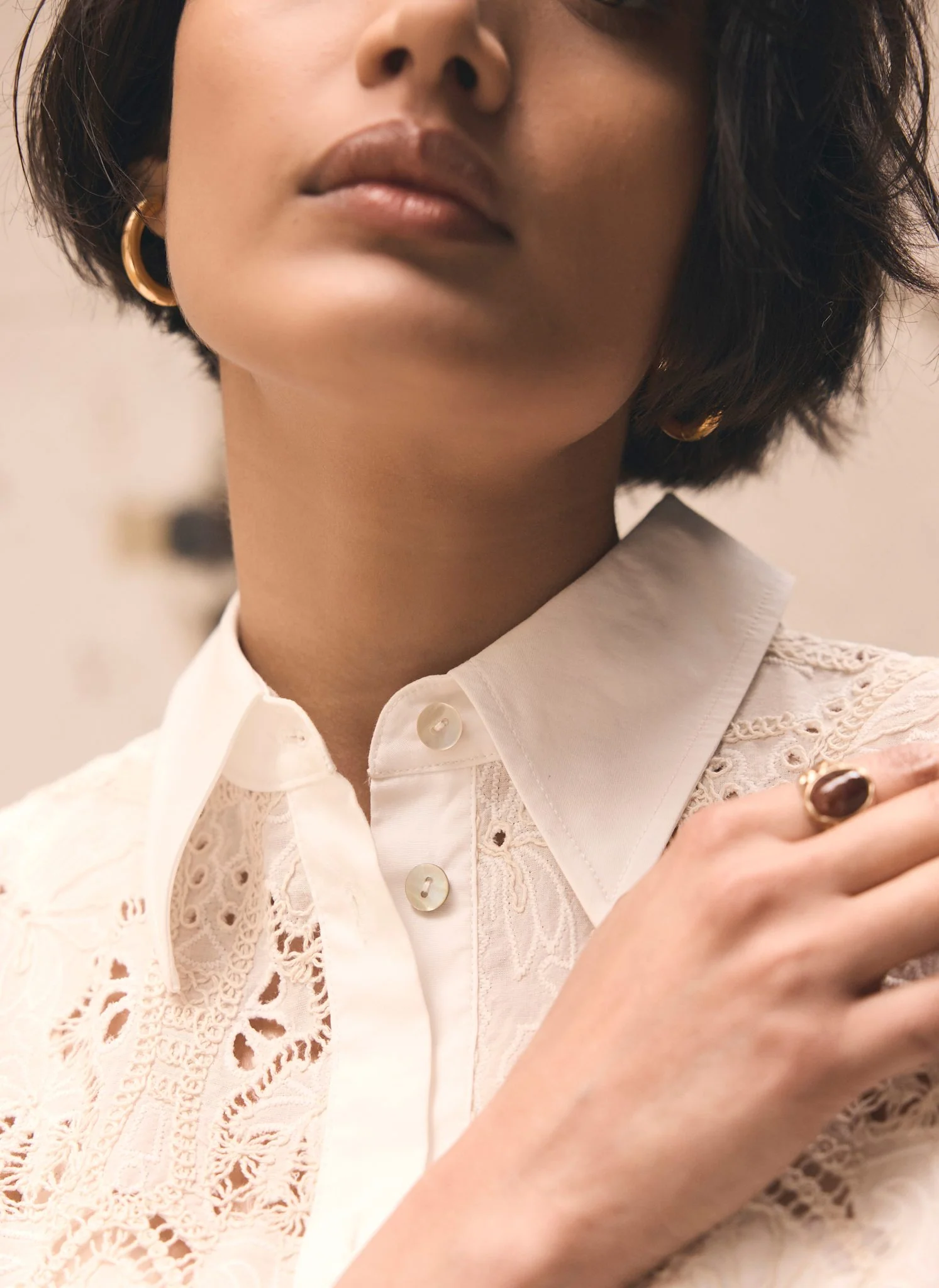 White Broderie Cropped Shirt