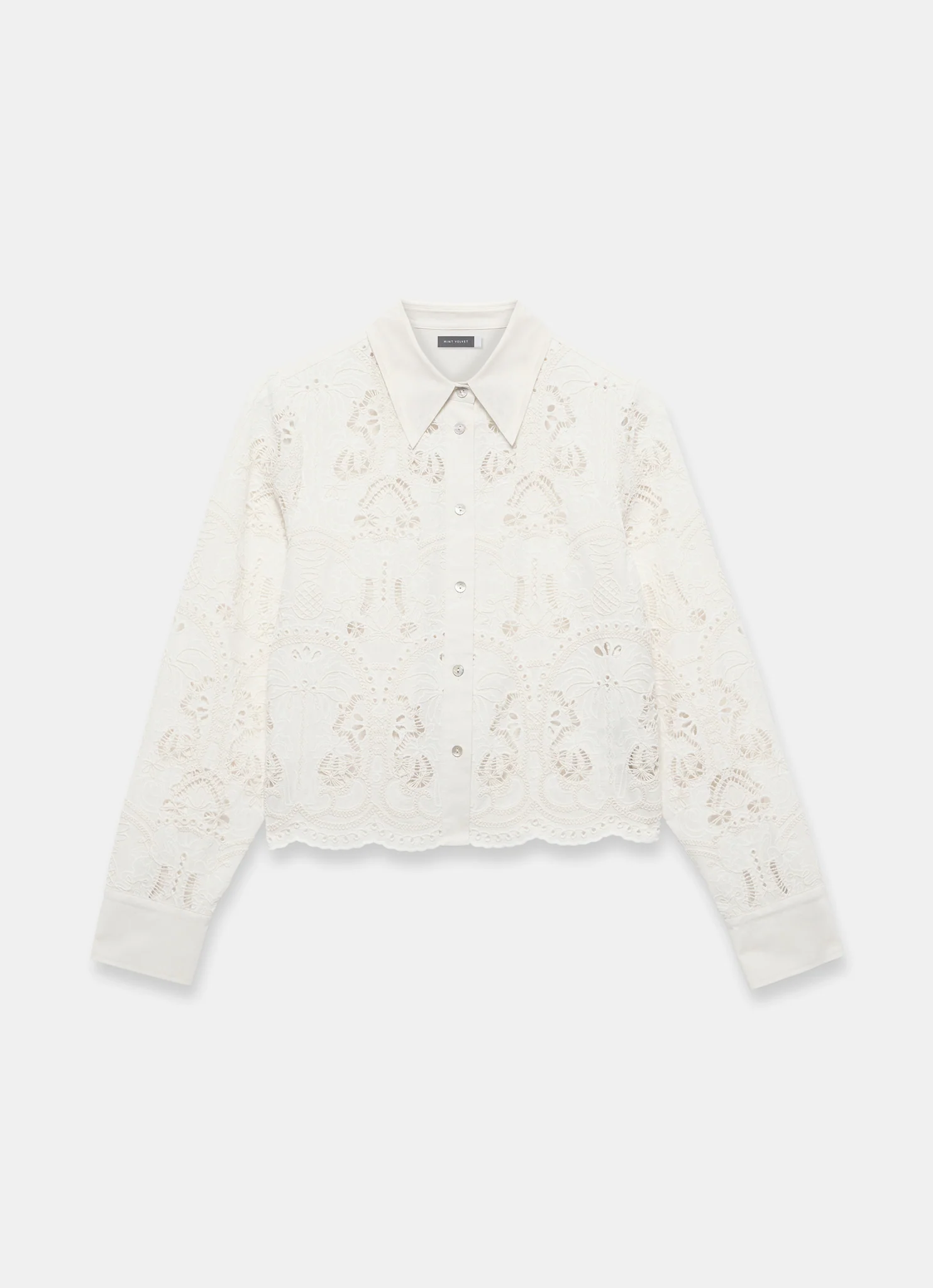 White Broderie Cropped Shirt