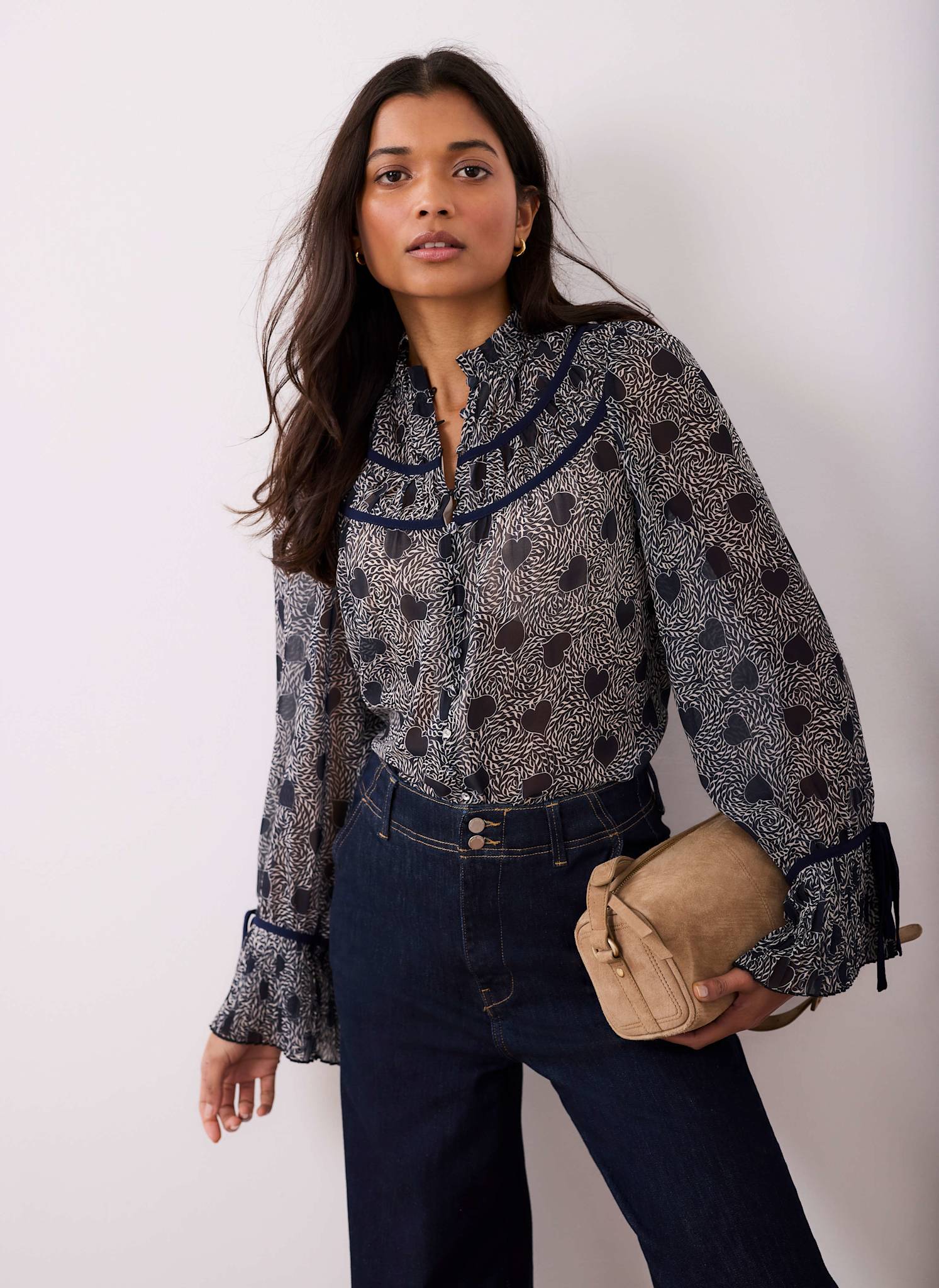 9338-navy-heart-print-chiffon-blouse-1.jpg Navy Heart Print Chiffon Blouse