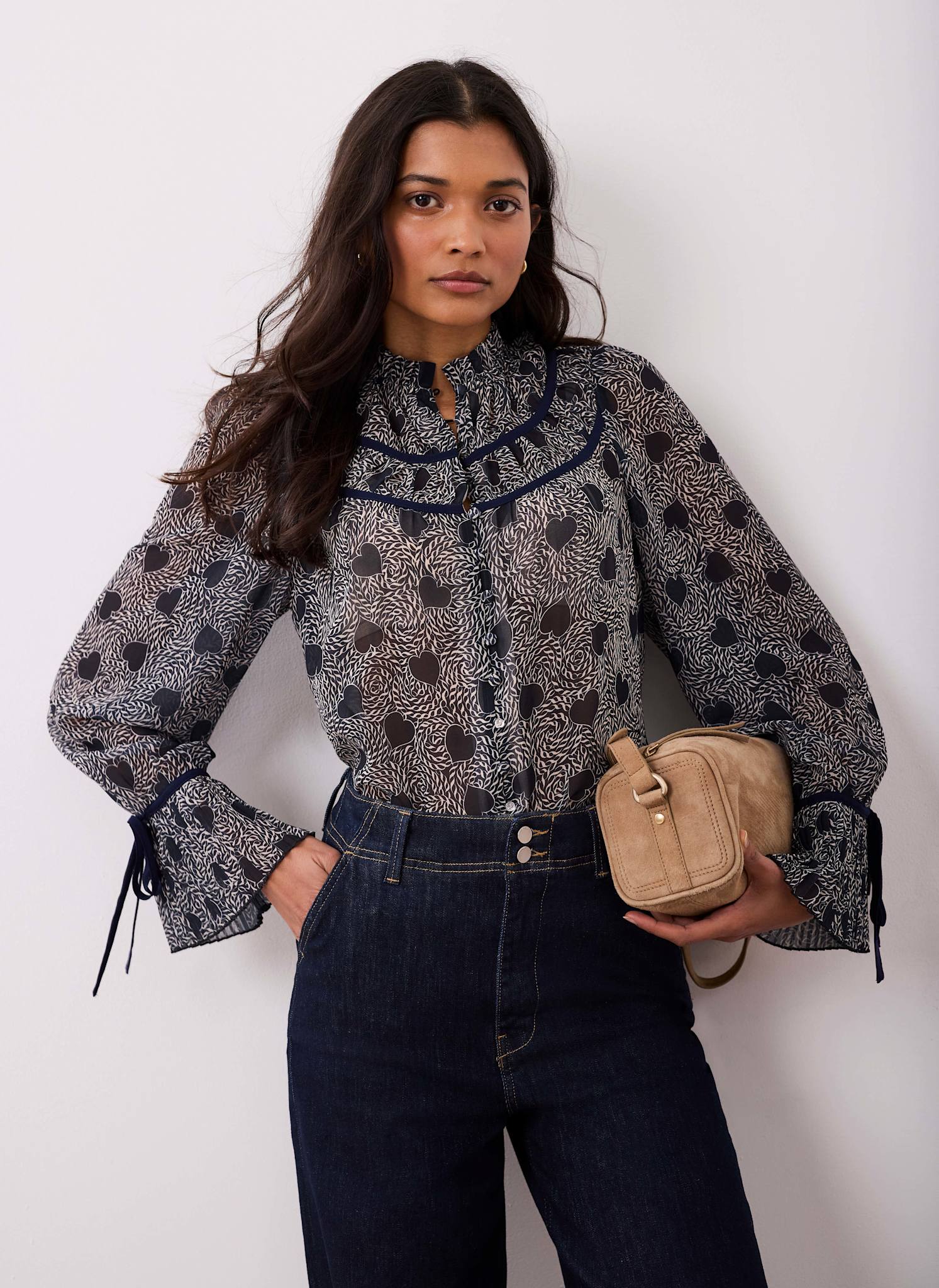 9338-navy-heart-print-chiffon-blouse-3.jpg Navy Heart Print Chiffon Blouse