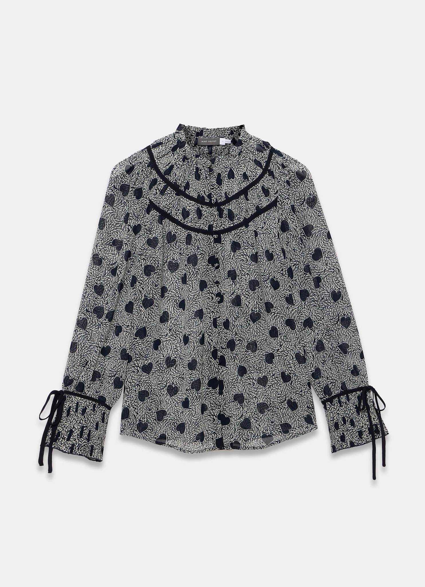 9338-navy-heart-print-chiffon-blouse-7.jpg Navy Heart Print Chiffon Blouse