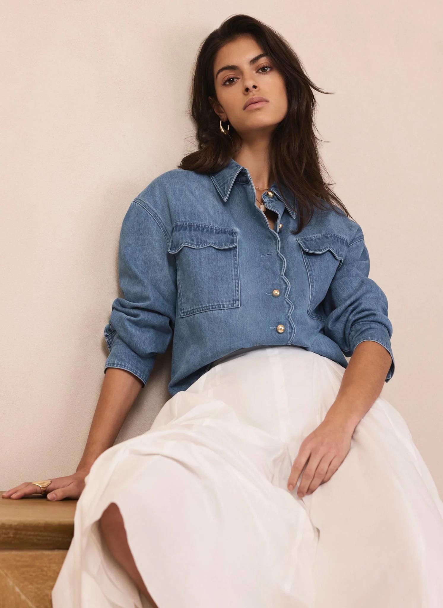 Mid Indigo Denim Scallop Shirt