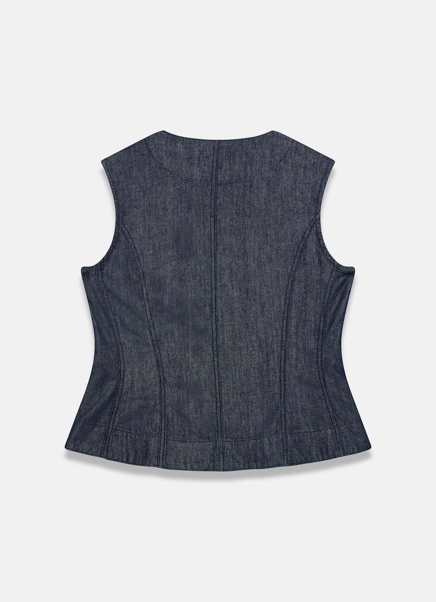 Dark Indigo Denim Zip Detail Top