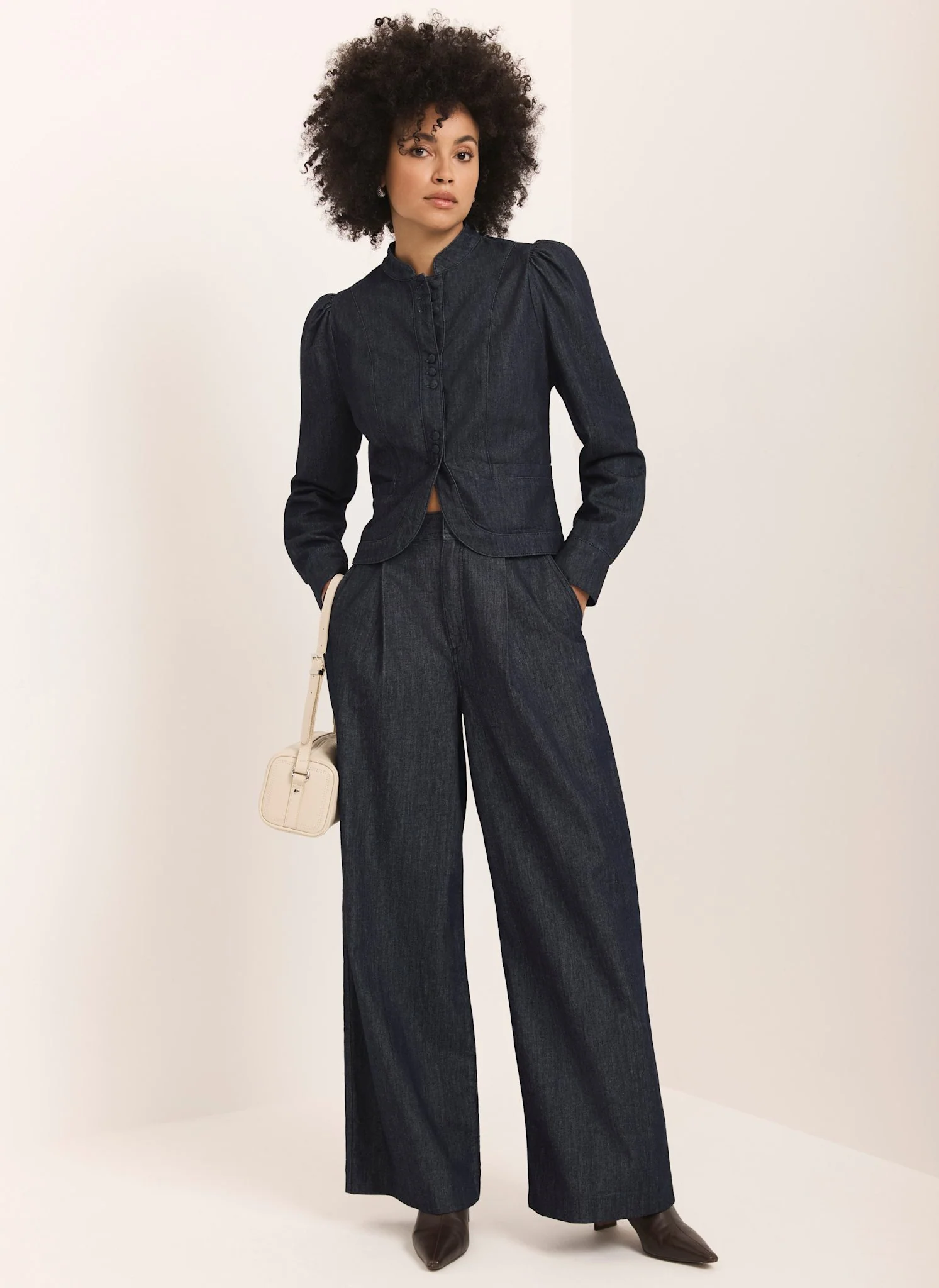 9362-dark-indigo-pleated-tailored-wide-leg-jeans-1.webp Dark Indigo Pleated Tailored Wide Leg Jeans