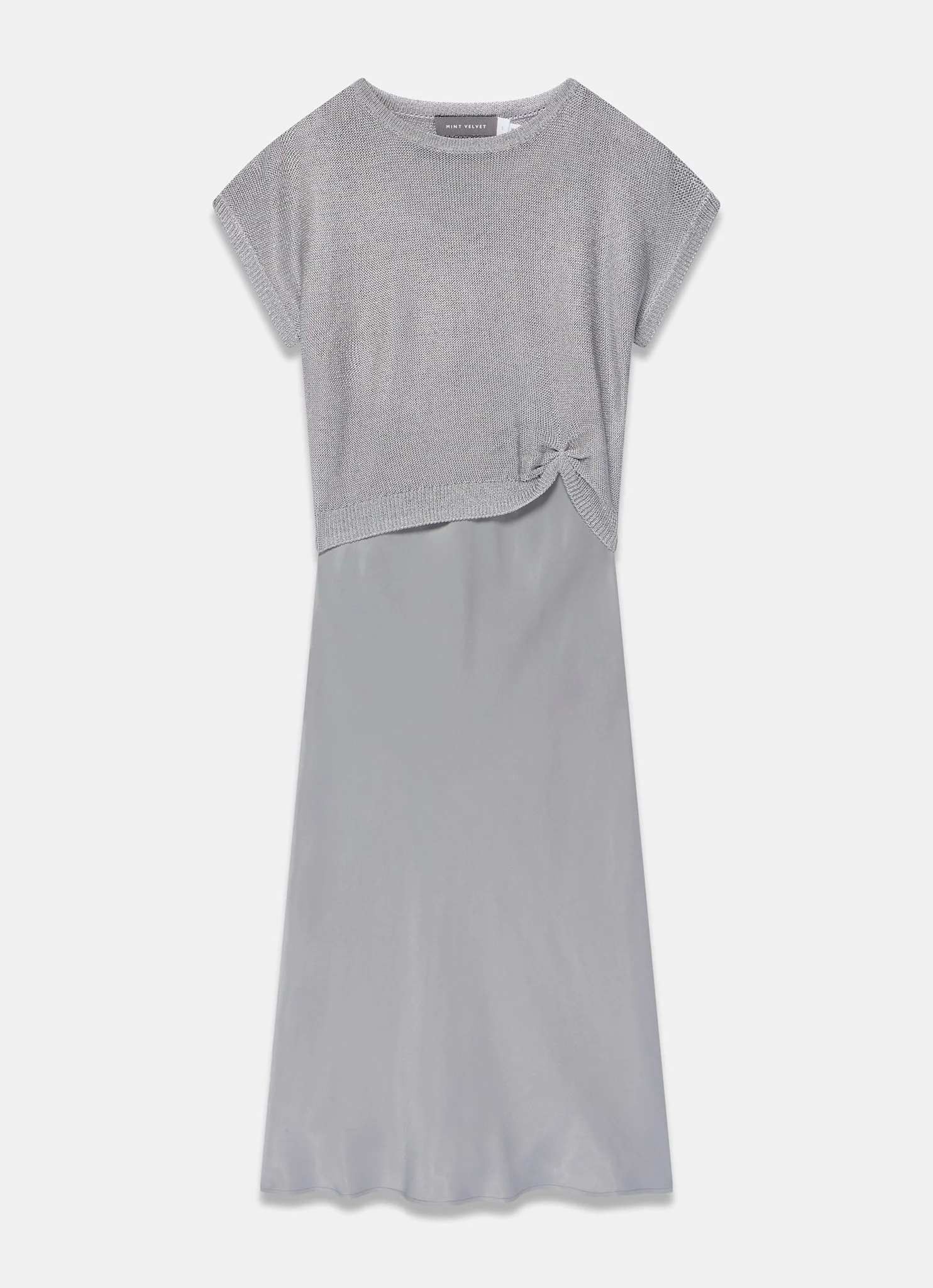 Silver Metallic Woven Mix Midi Dress