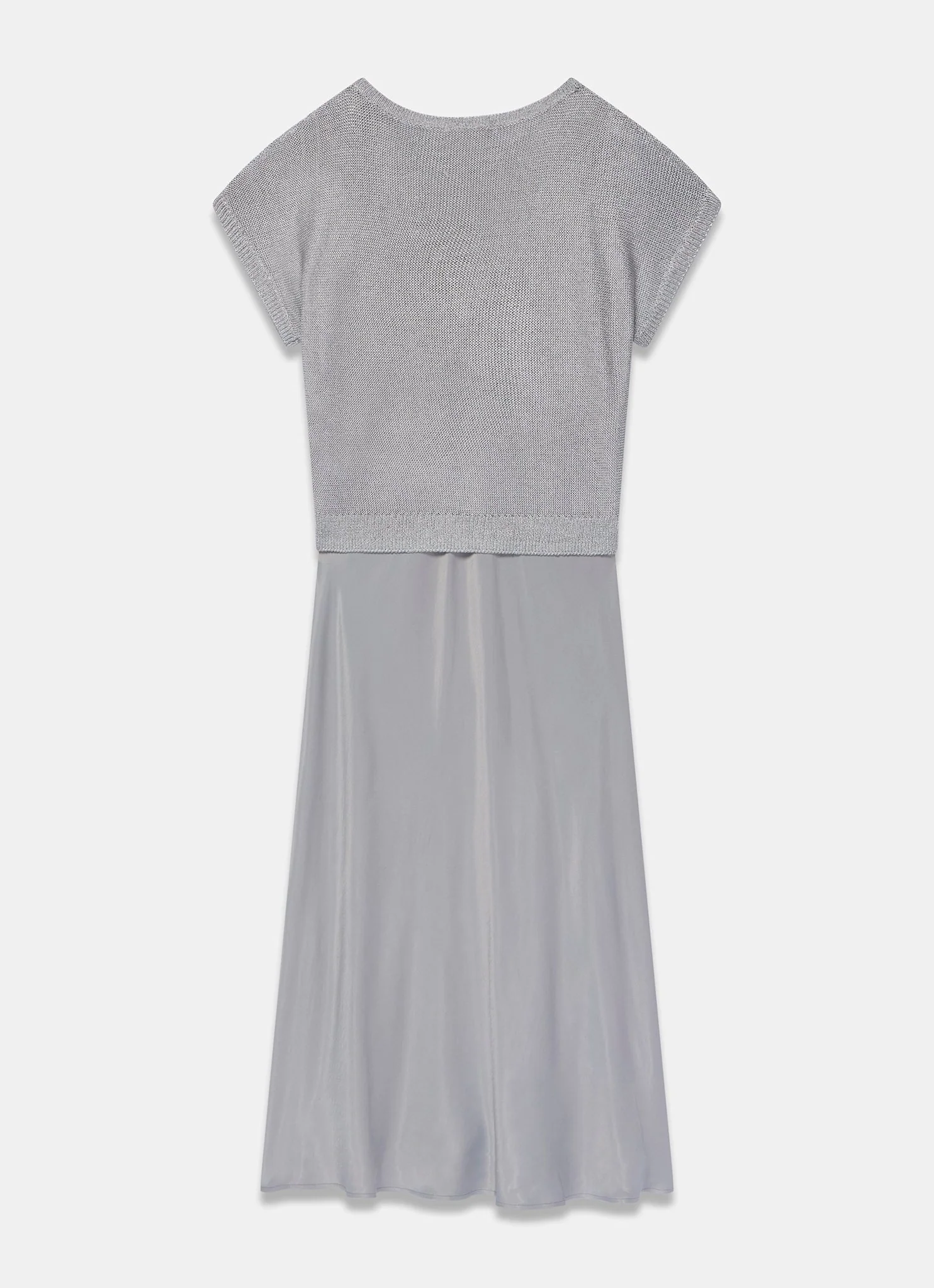 Silver Metallic Woven Mix Midi Dress