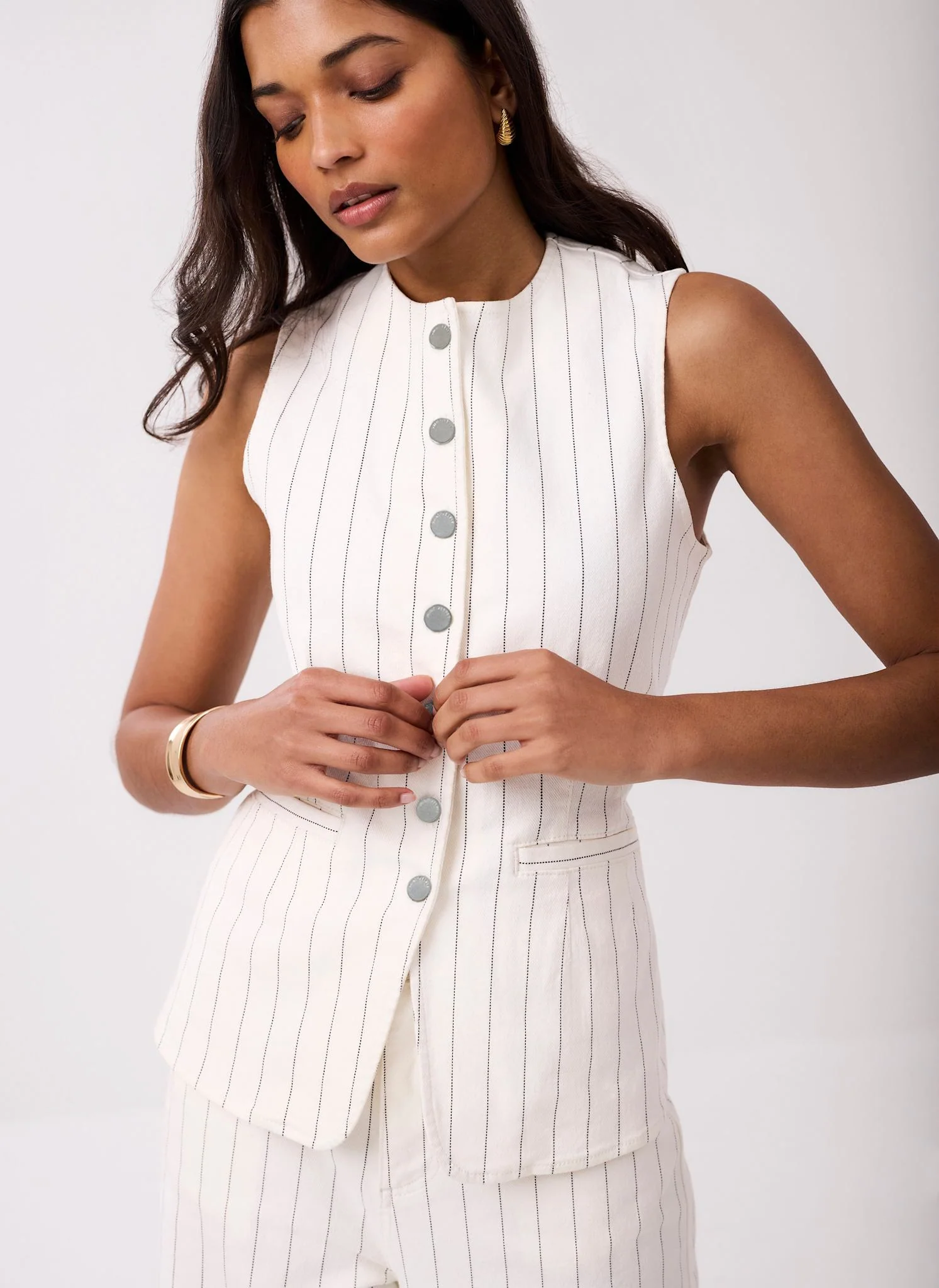 9390-white-pinstripe-denim-waistcoat-1.webp White Pinstripe Denim Waistcoat