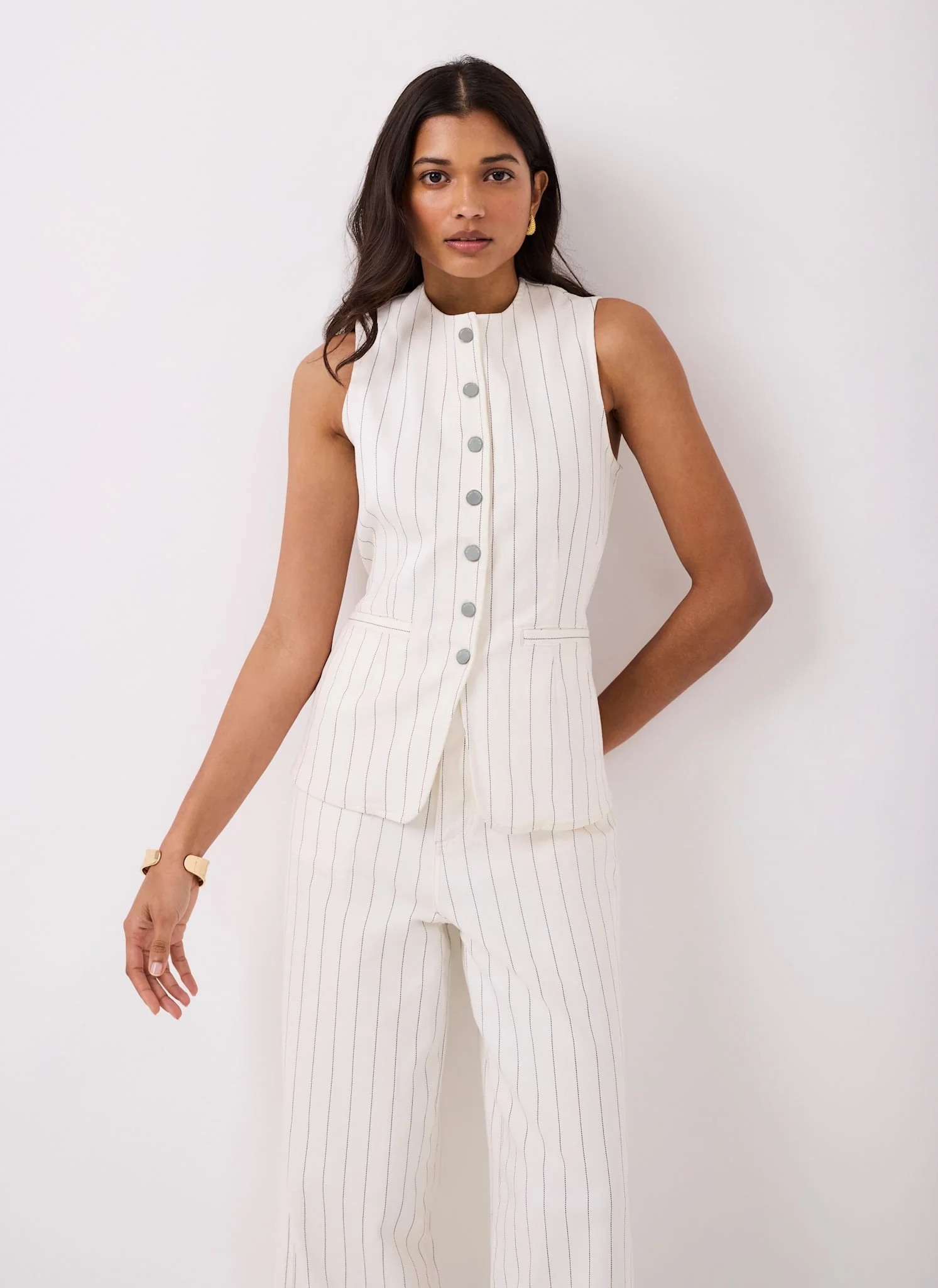 9390-white-pinstripe-denim-waistcoat-2.webp White Pinstripe Denim Waistcoat
