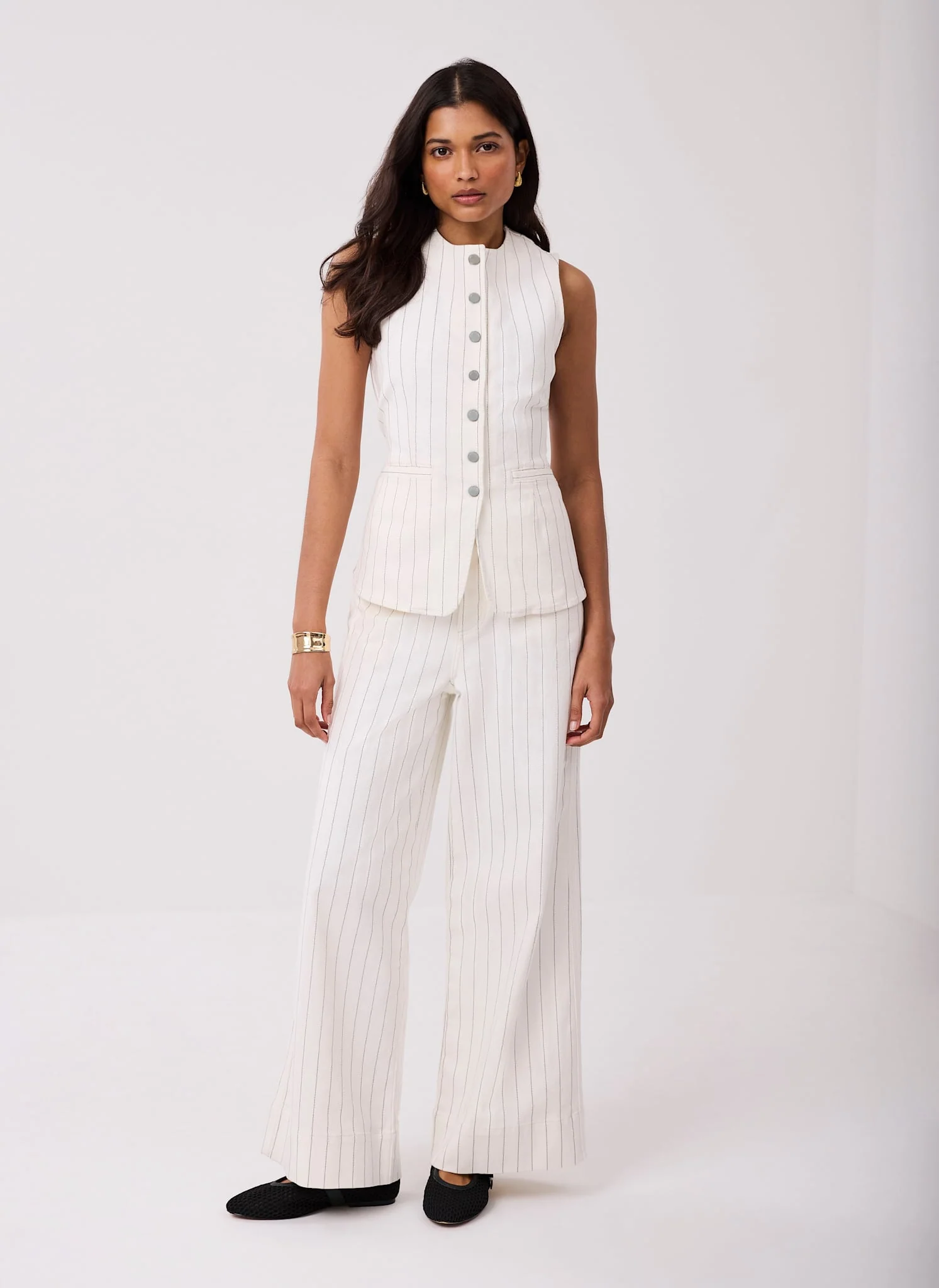 White Pinstripe Wide Jeans