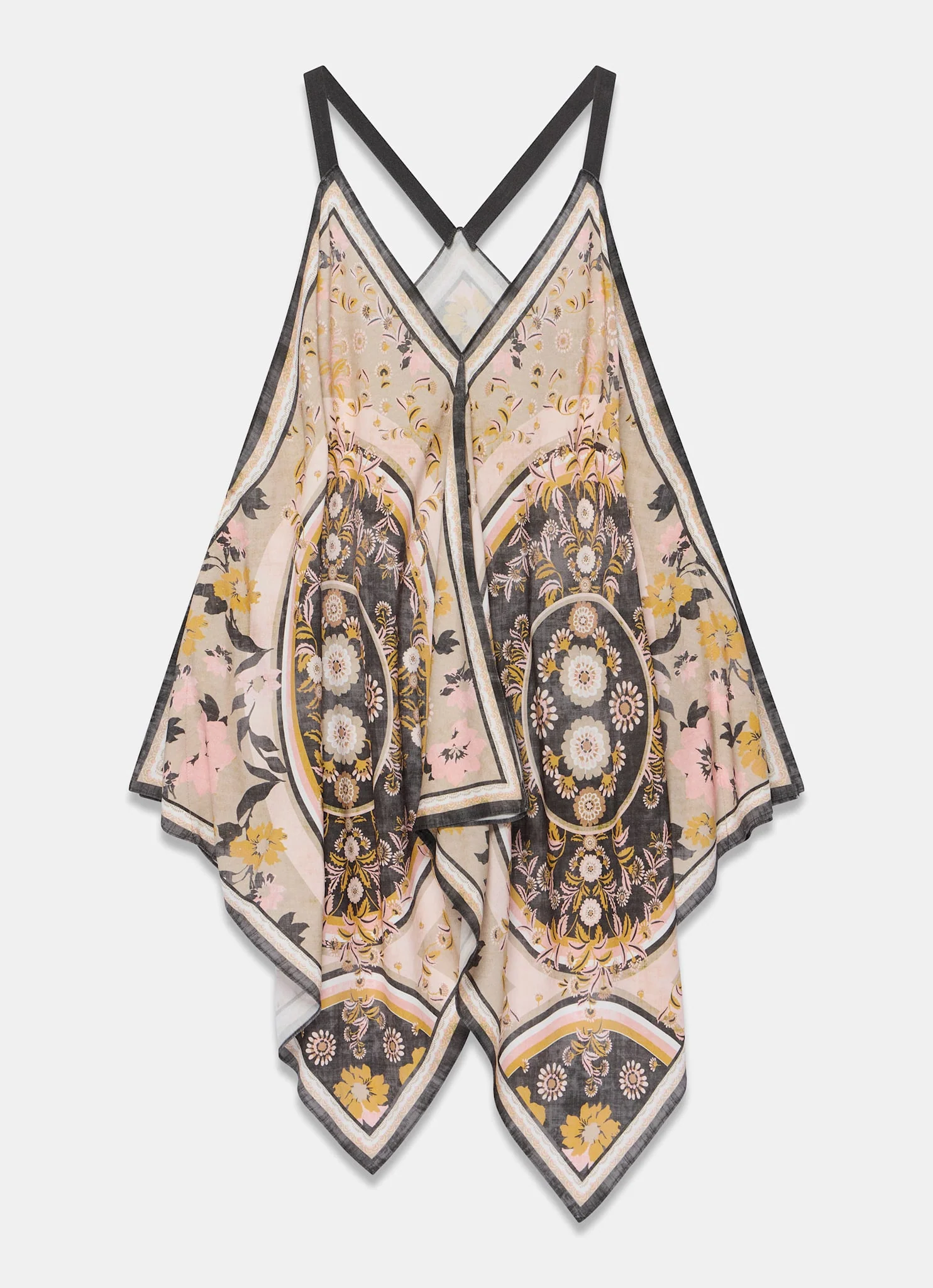 Neutral Floral Print Handkerchief Hem Top